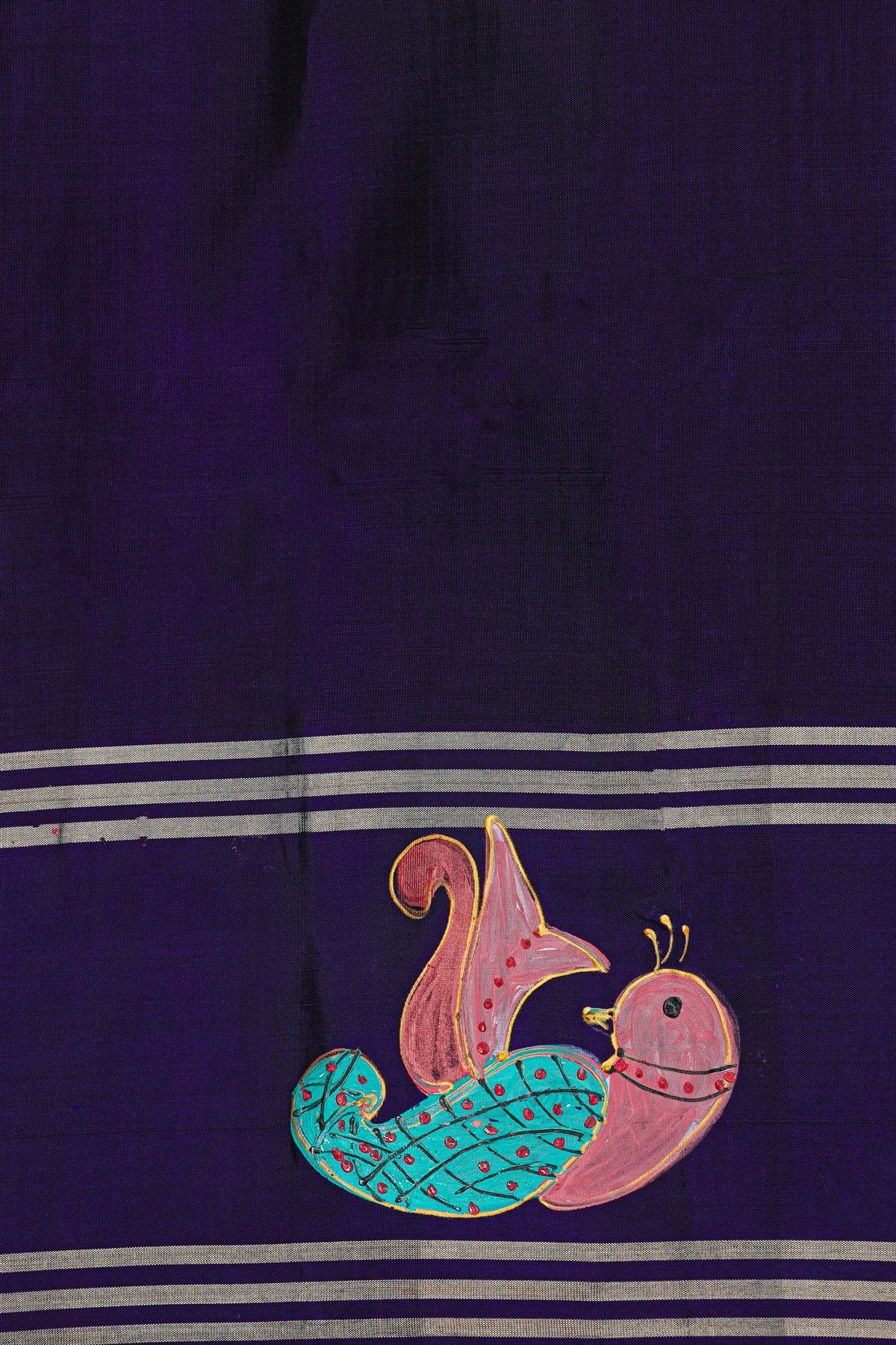Coimbatore Soft Silk Wine Saree With Brush Hand-Painted Florals And Peacocks Border
