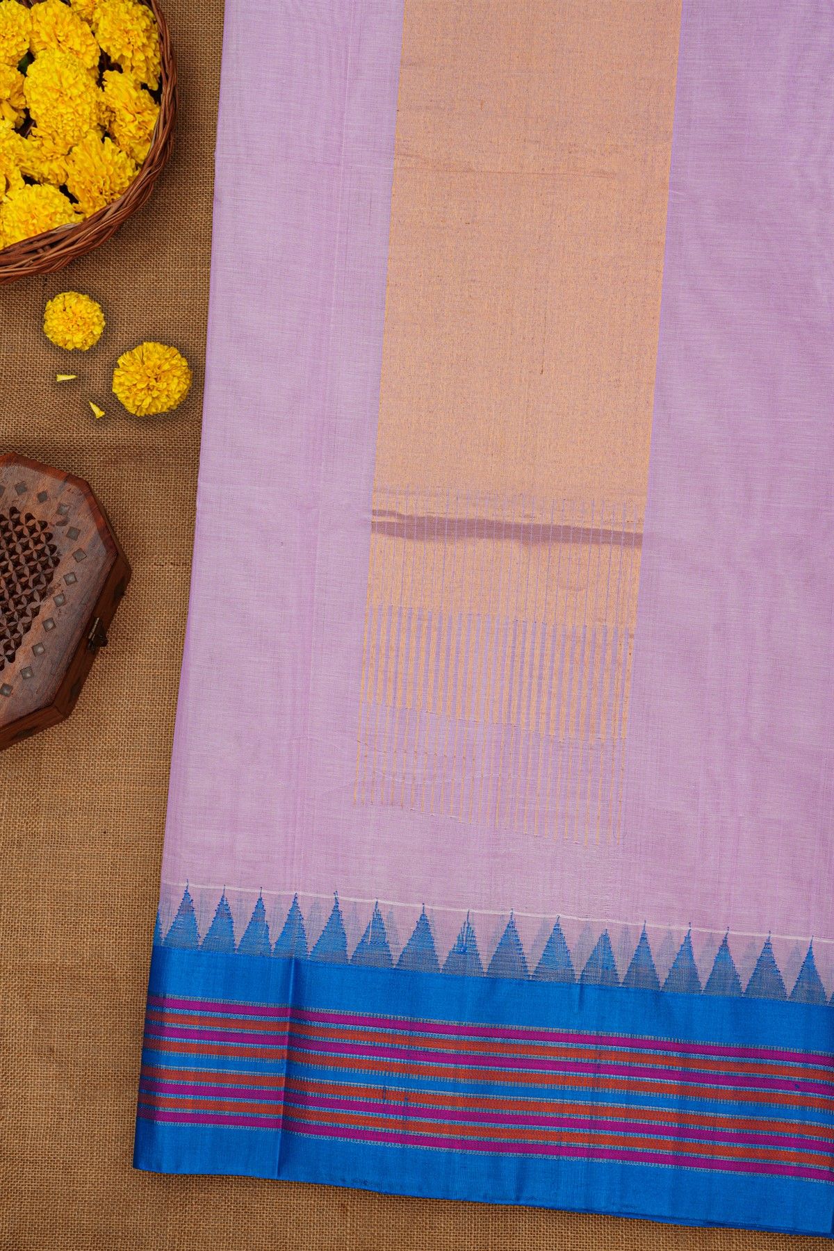 Khaadi Silk Lavender Saree With Multi Colour Lines Border