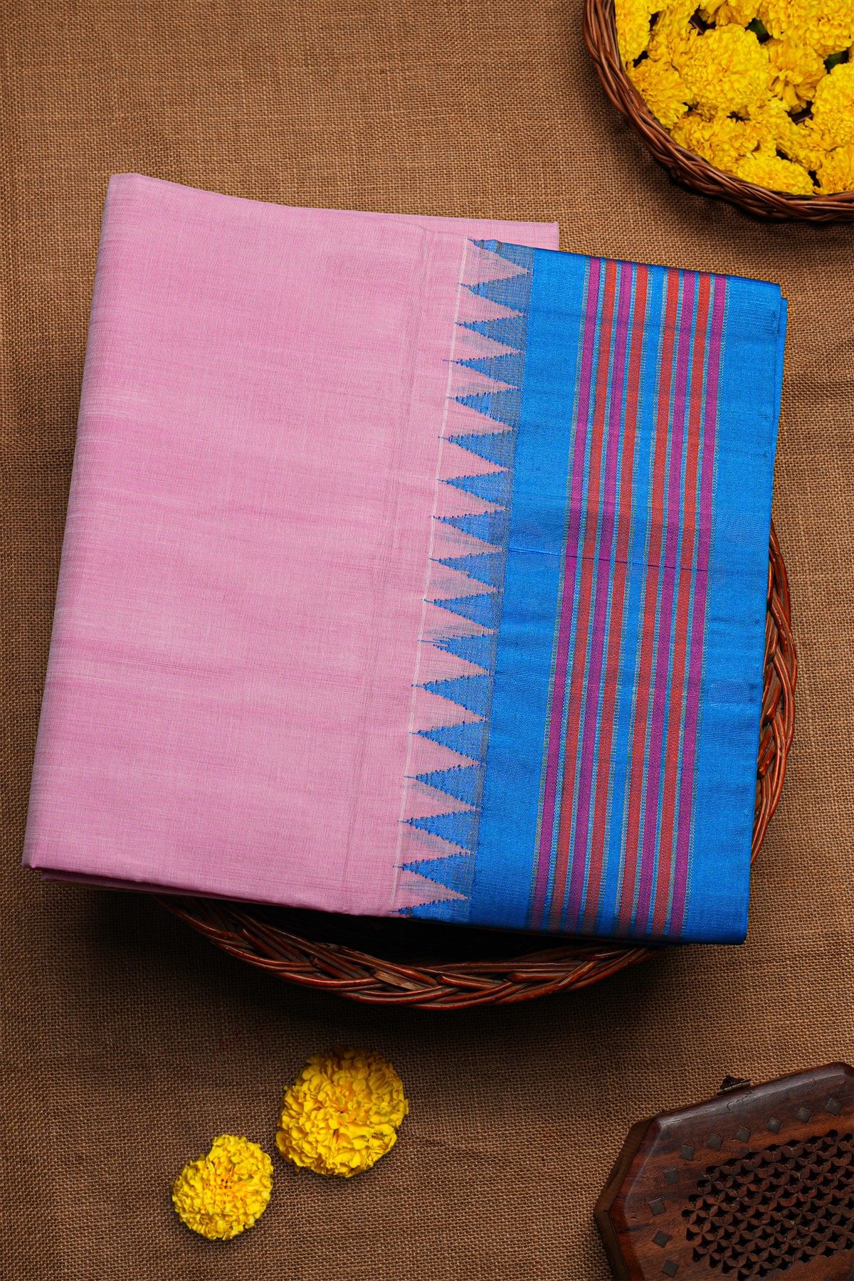 Khaadi Silk Pink Saree With Multi Colour Lines Border