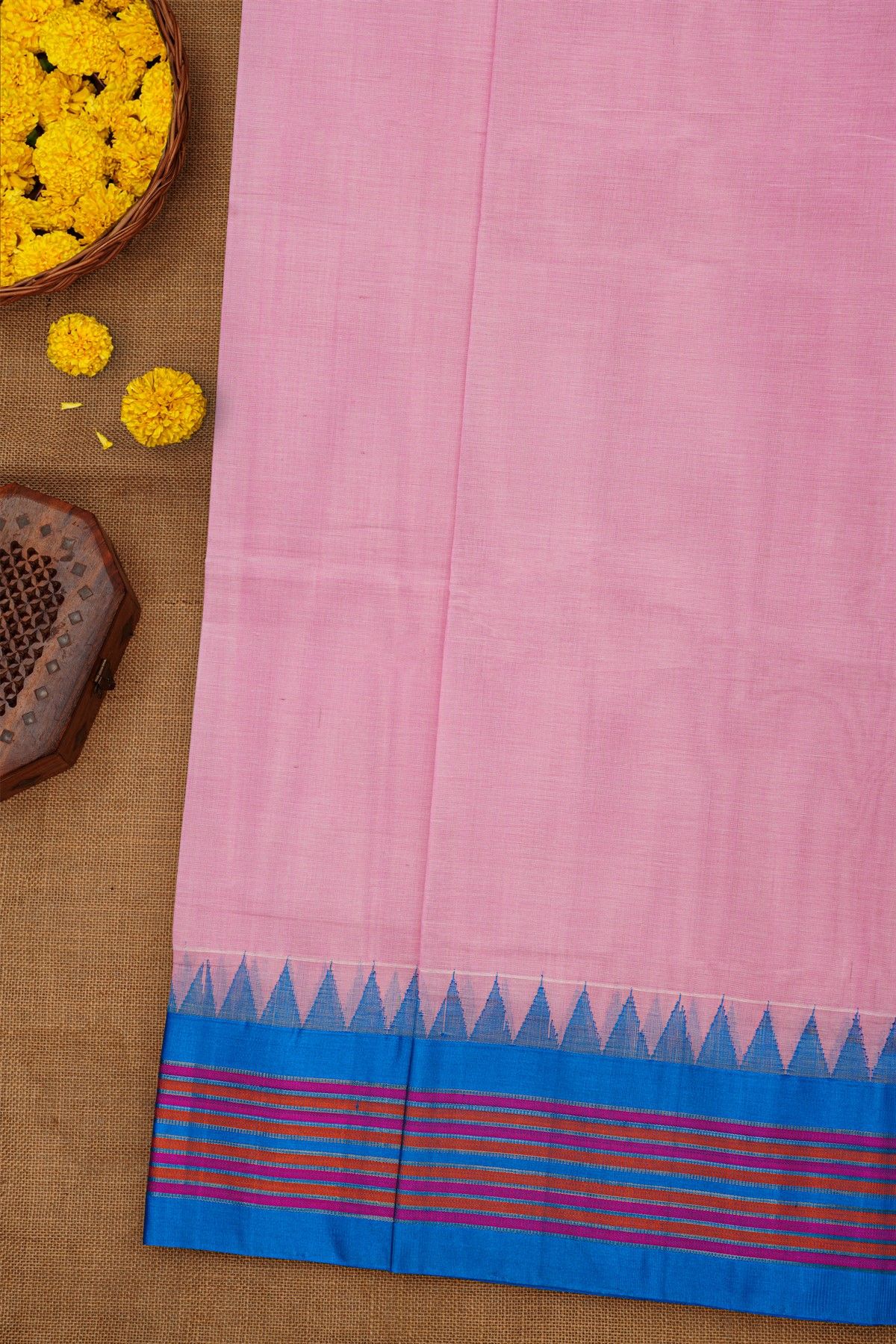 Khaadi Silk Pink Saree With Multi Colour Lines Border