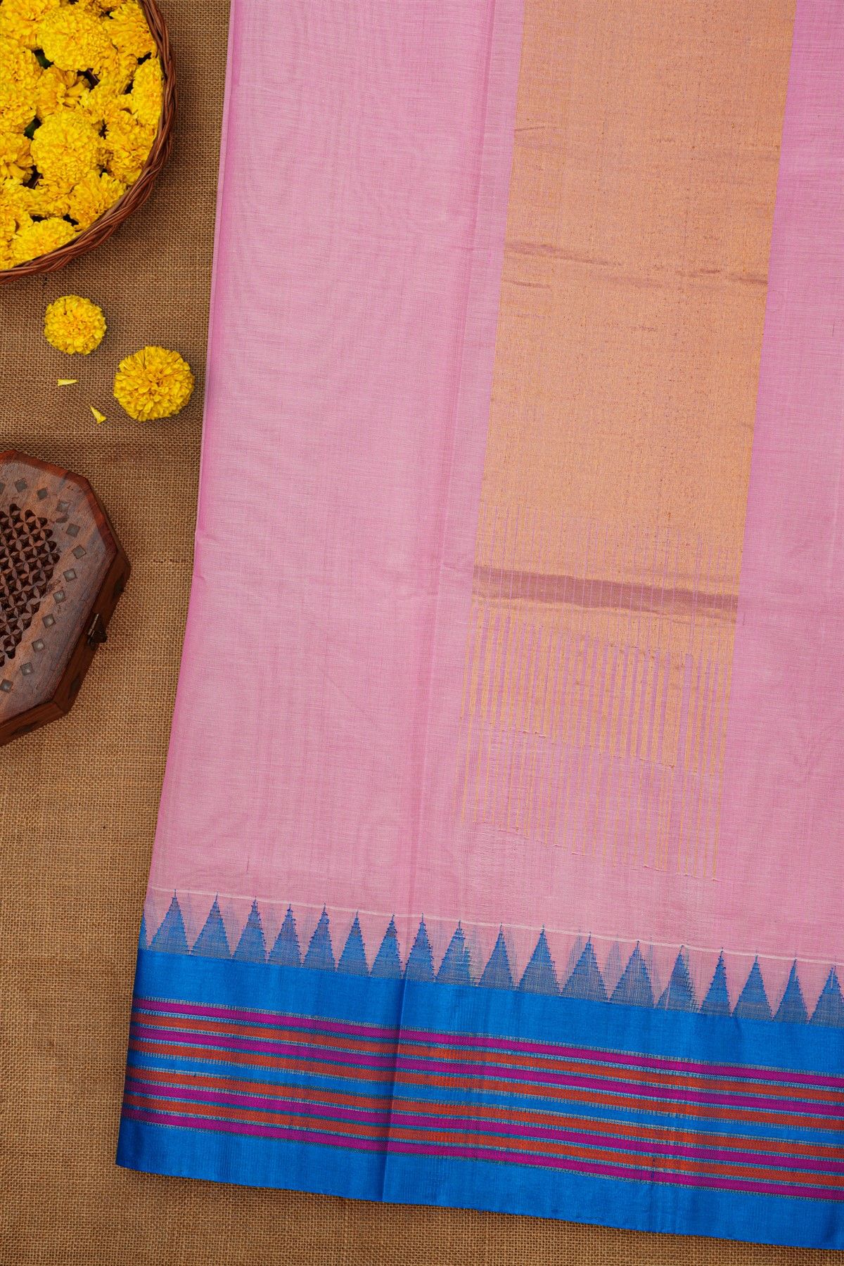 Khaadi Silk Pink Saree With Multi Colour Lines Border