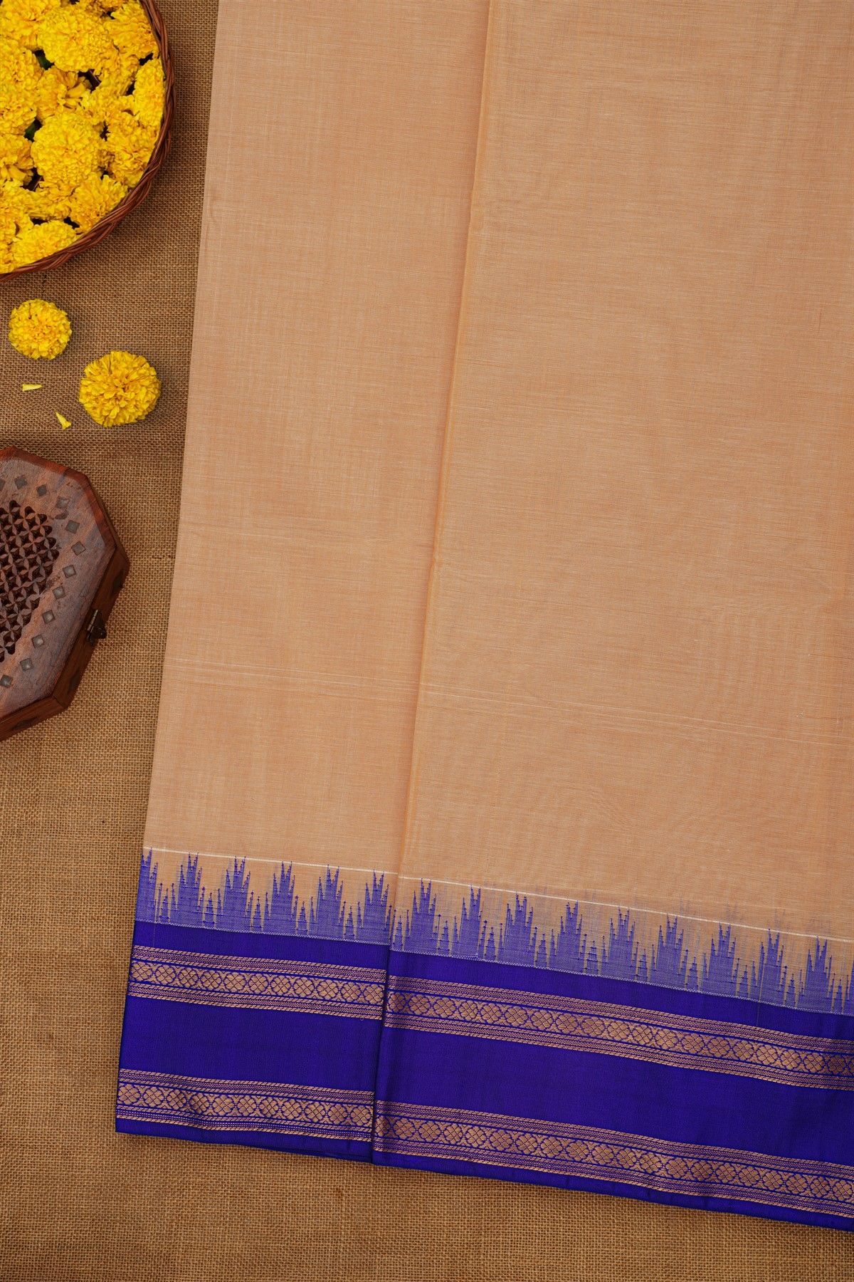 Khaadi Peach Saree With Florals And Temples Border
