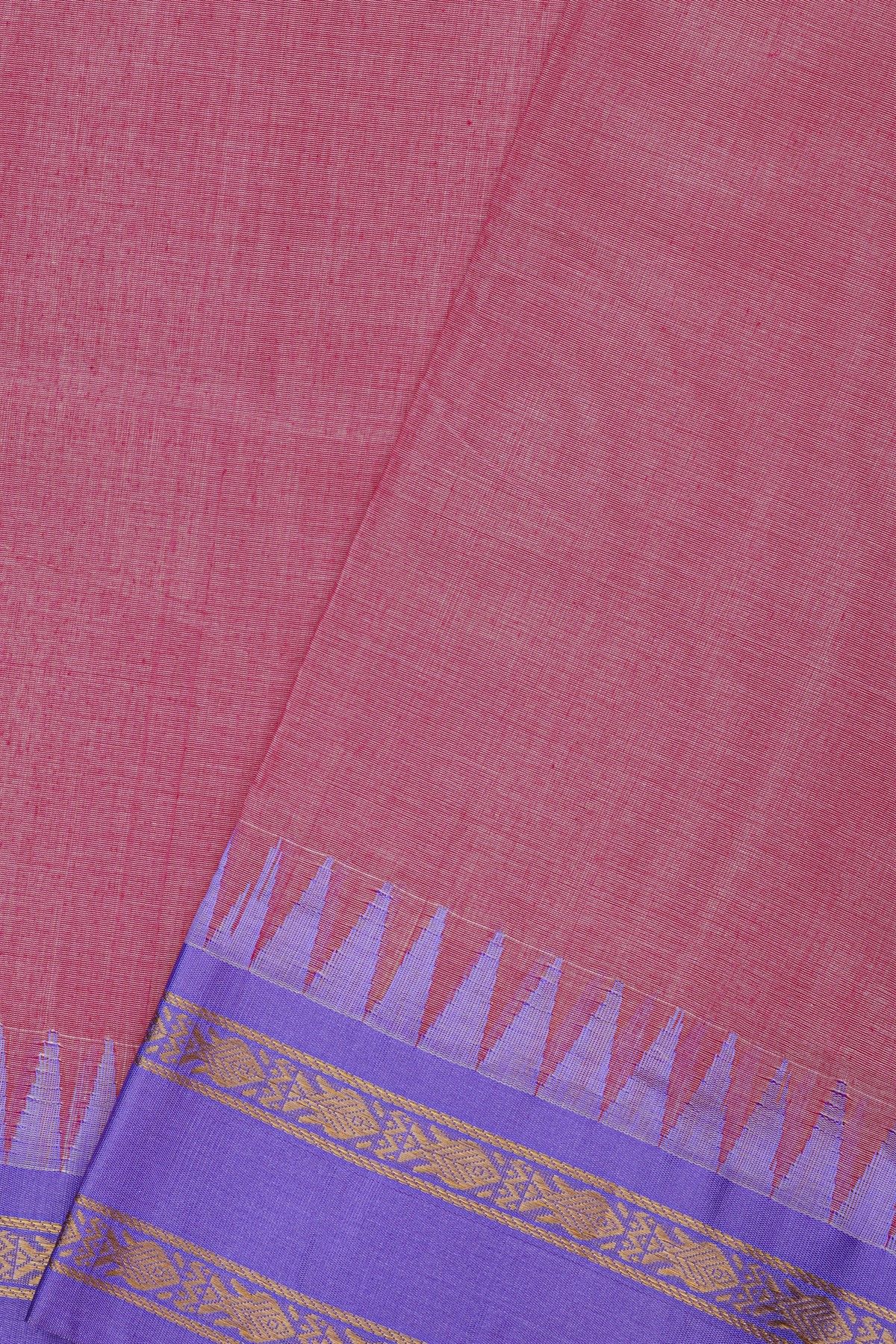Khaadi Silk Pink Saree With Florals And Temples Border