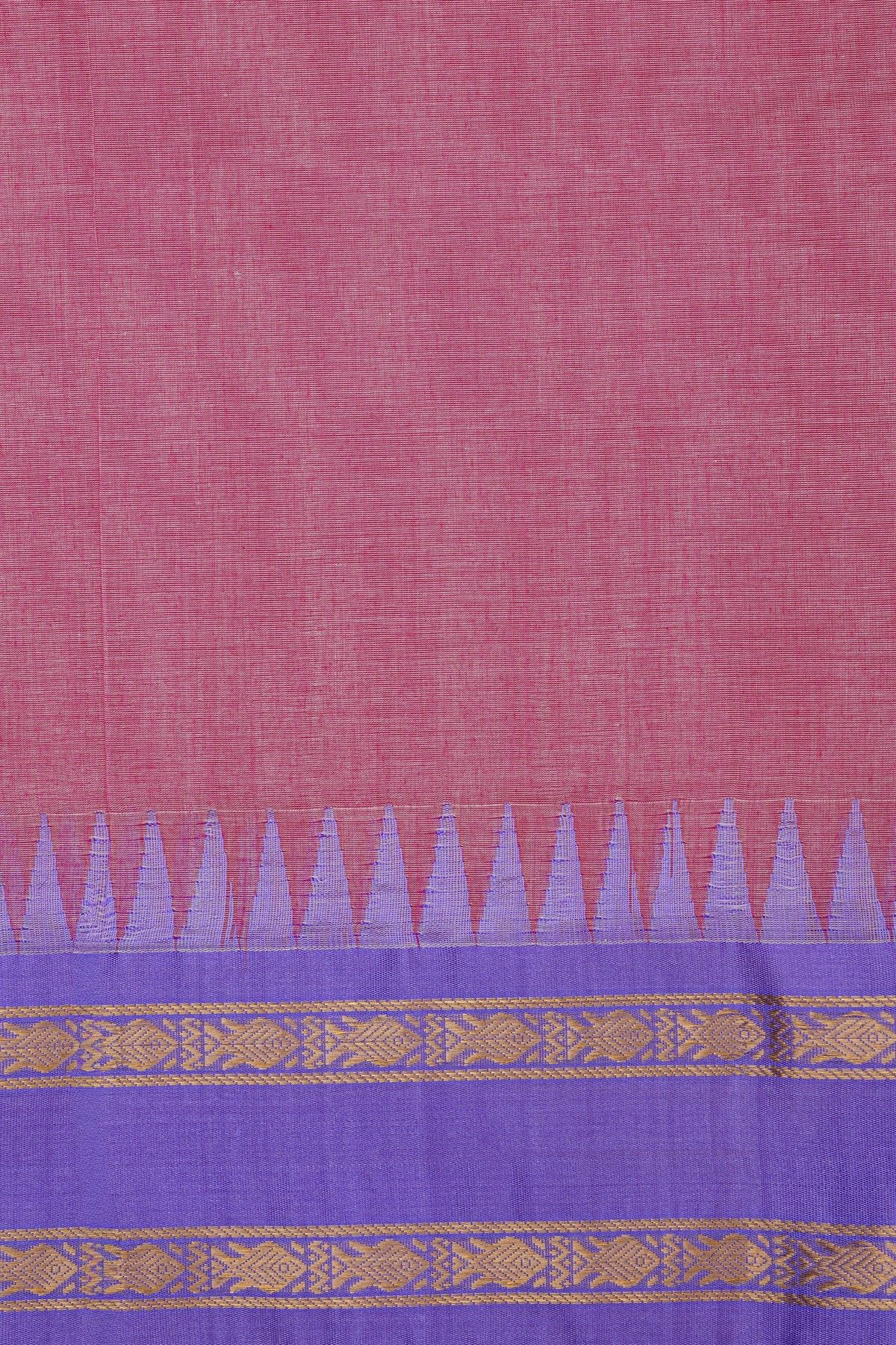 Khaadi Silk Pink Saree With Florals And Temples Border