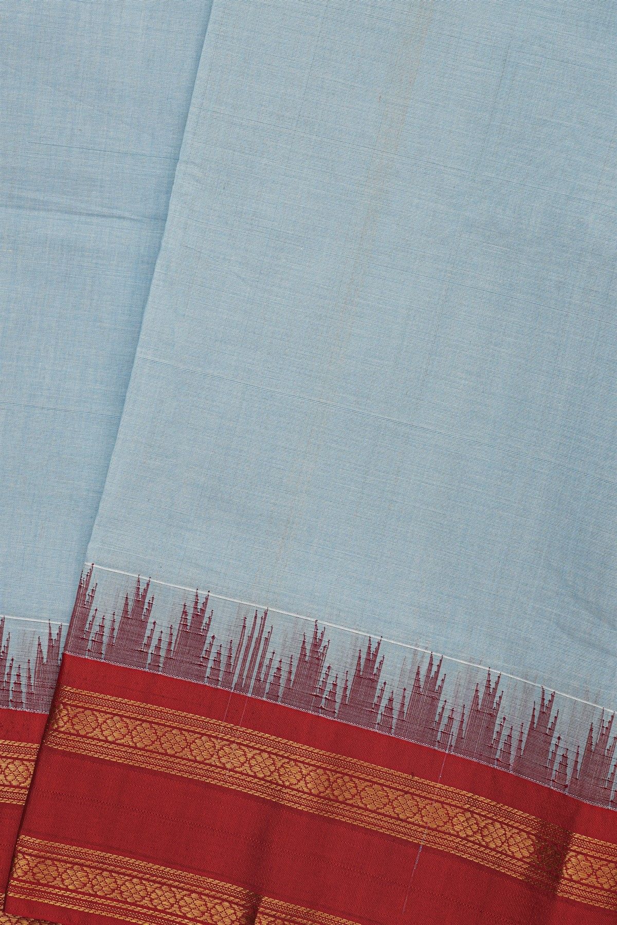 Khaadi Silk Sky Blue Saree With Florals And Temples Border