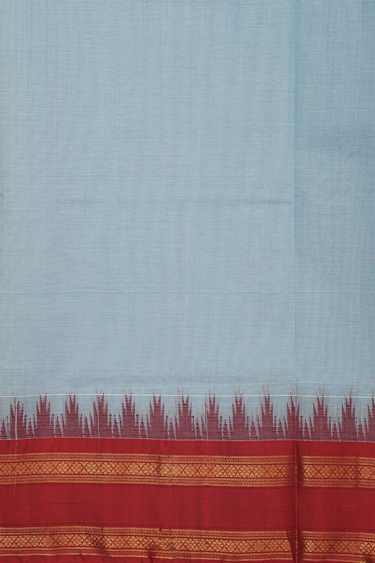 Khaadi Silk Sky Blue Saree With Florals And Temples Border