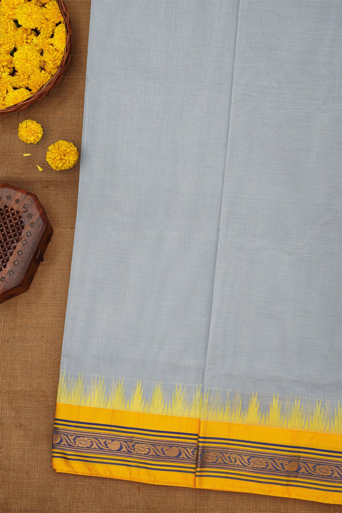 Khaadi Ice Blue Saree With Floral Jaal Border