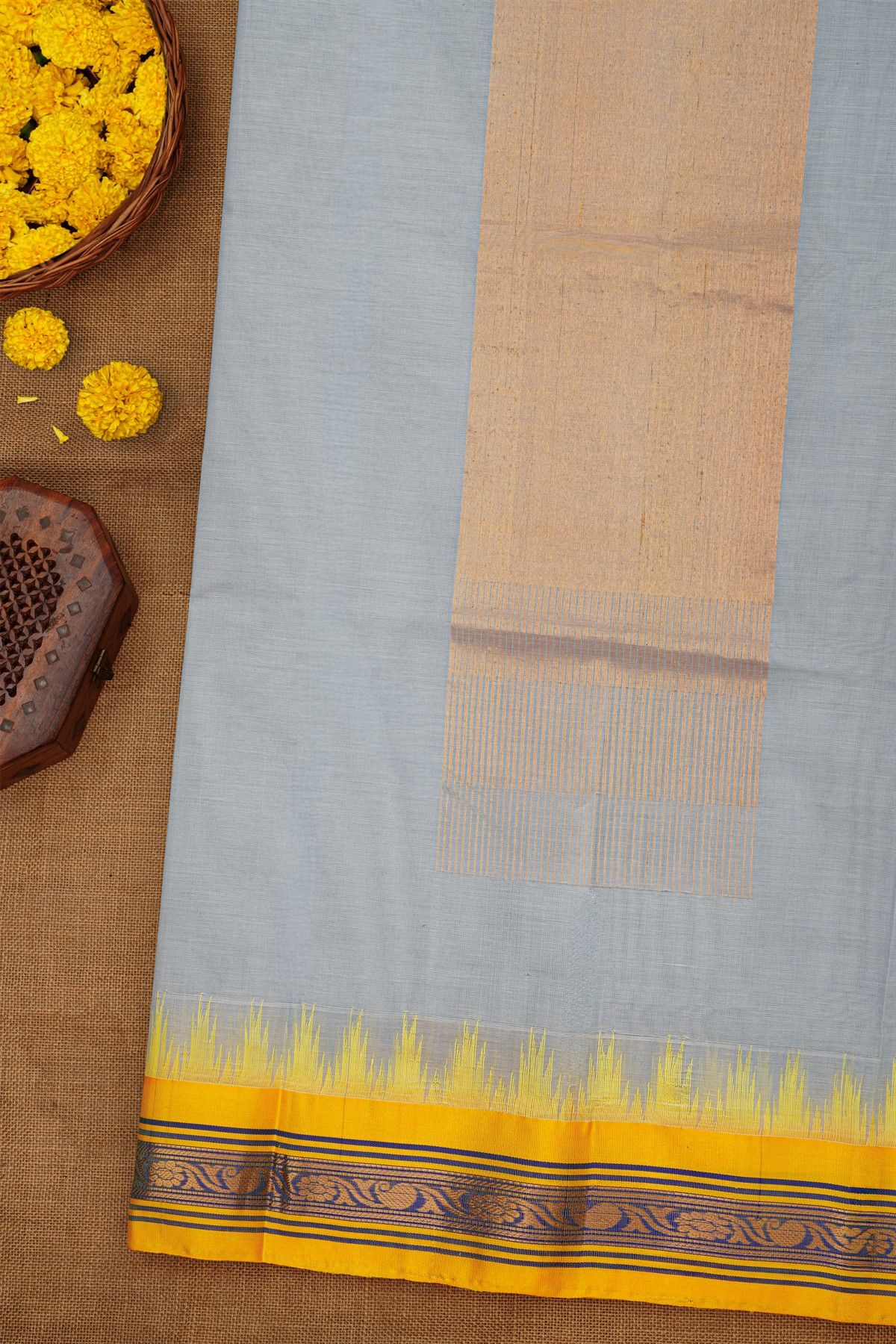 Khaadi Ice Blue Saree With Floral Jaal Border