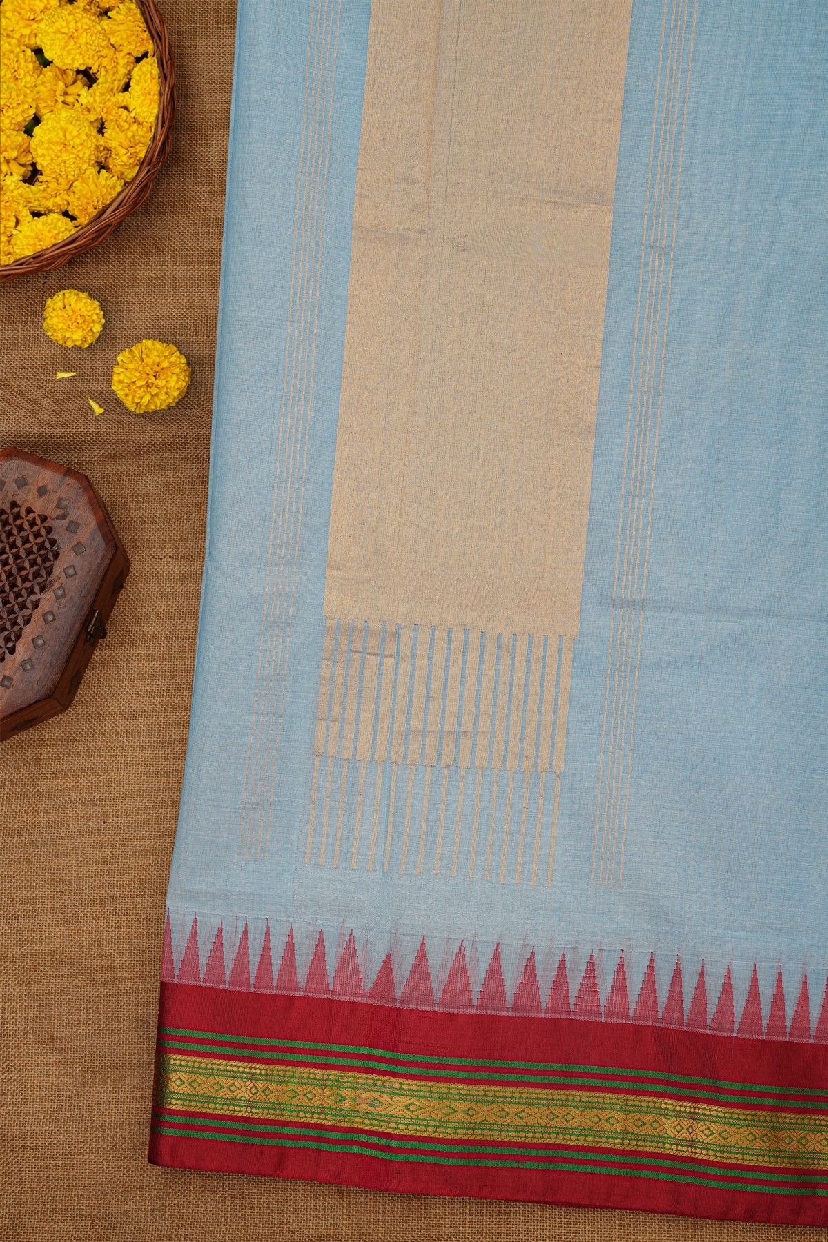 Khaadi Silk Sky Blue Saree With Diamonds Border