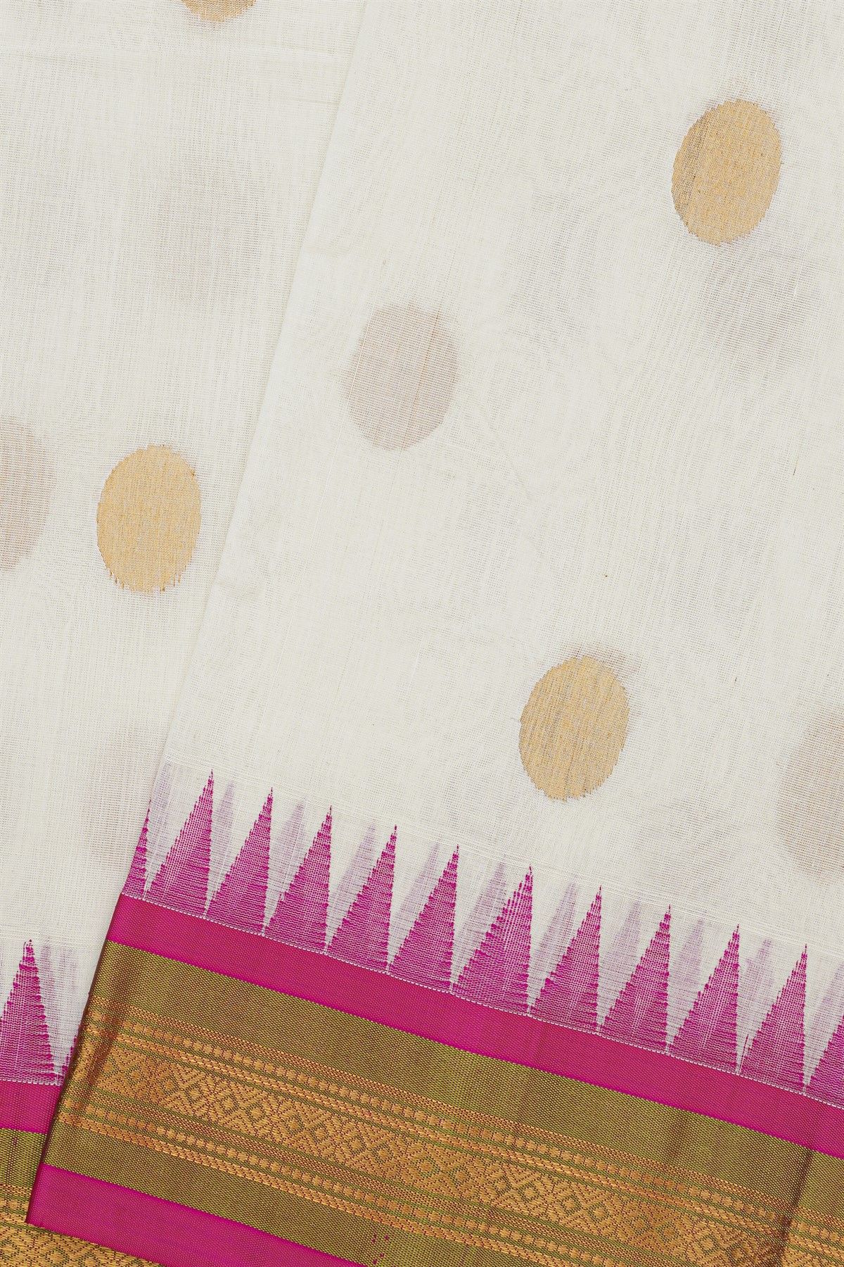 Khaadi Silk Off White Saree With Florals And Temples Border