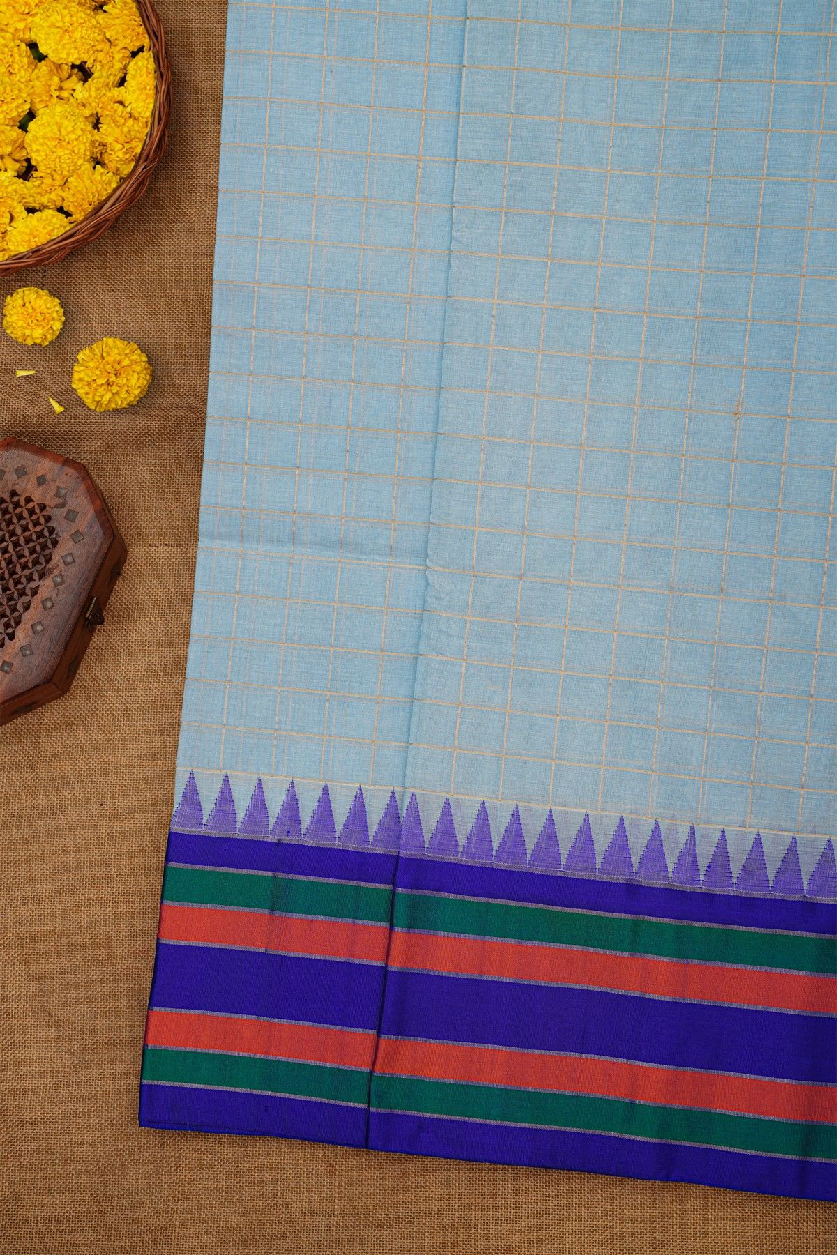 Khaadi Sky Blue Saree With Zari Checks Body