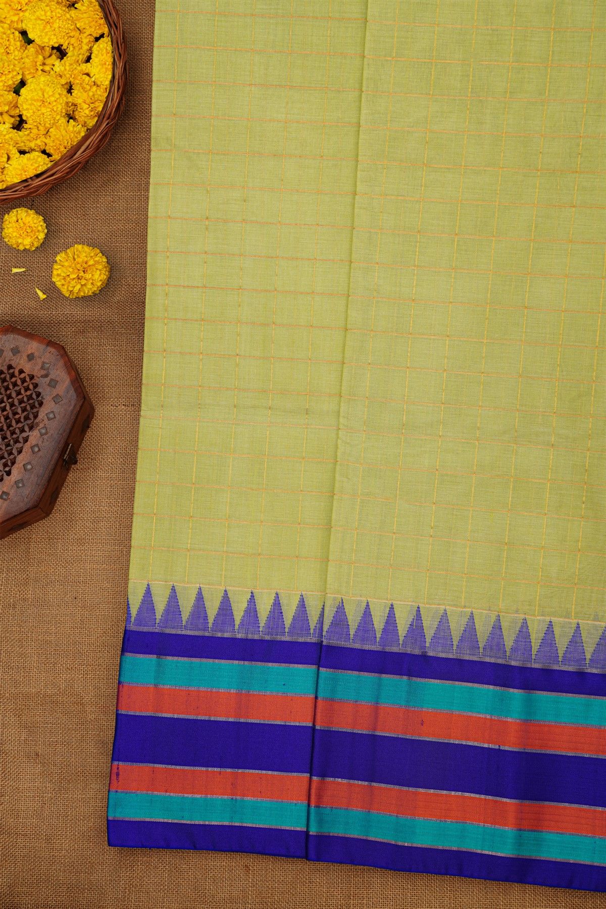 Khaadi Silk Light Green Saree With Multi Colour Lines Border