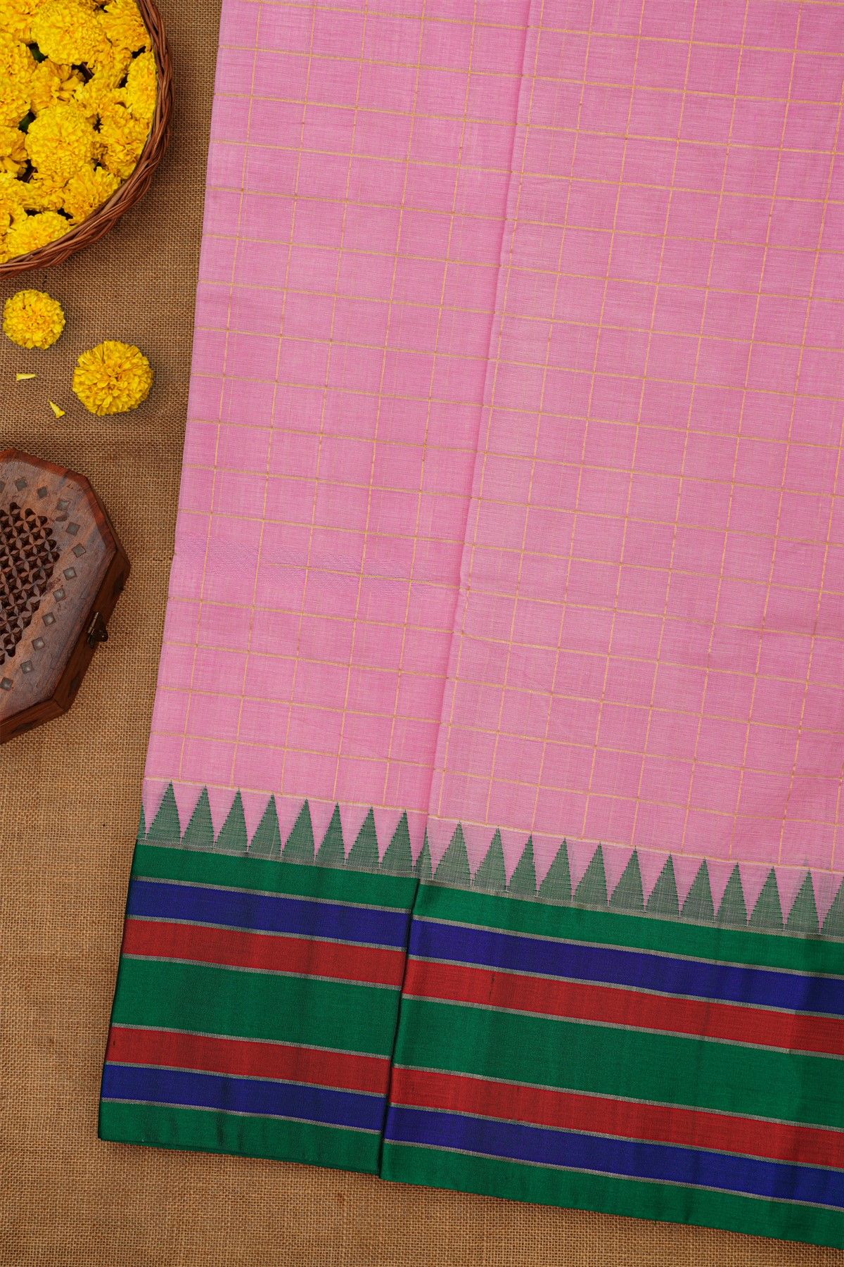 Khaadi Pink Saree With Multi Colour Lines Border