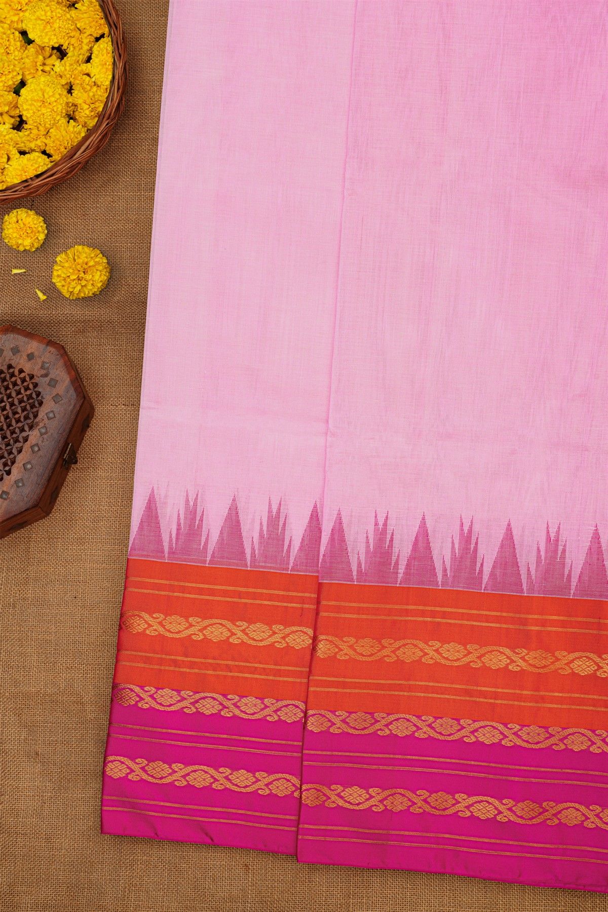 Khaadi Silk Pink Saree With Zari Lines And Floral Jaal Border