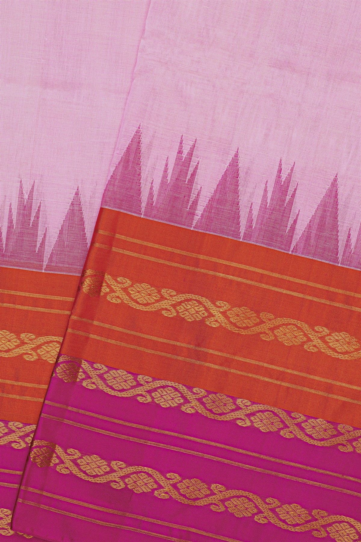 Khaadi Silk Pink Saree With Zari Lines And Floral Jaal Border
