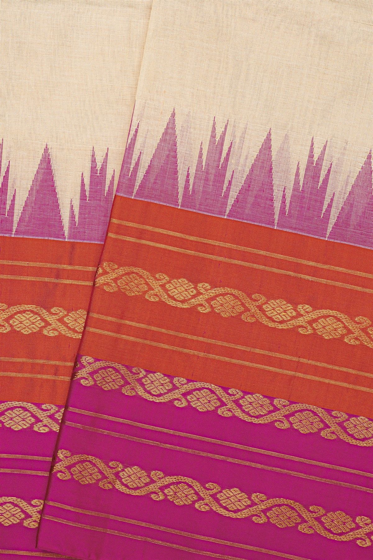 Khaadi Silk Cream Saree With Zari Lines And Floral Jaal Border