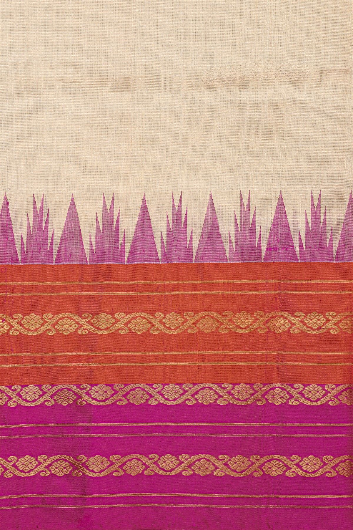 Khaadi Silk Cream Saree With Zari Lines And Floral Jaal Border