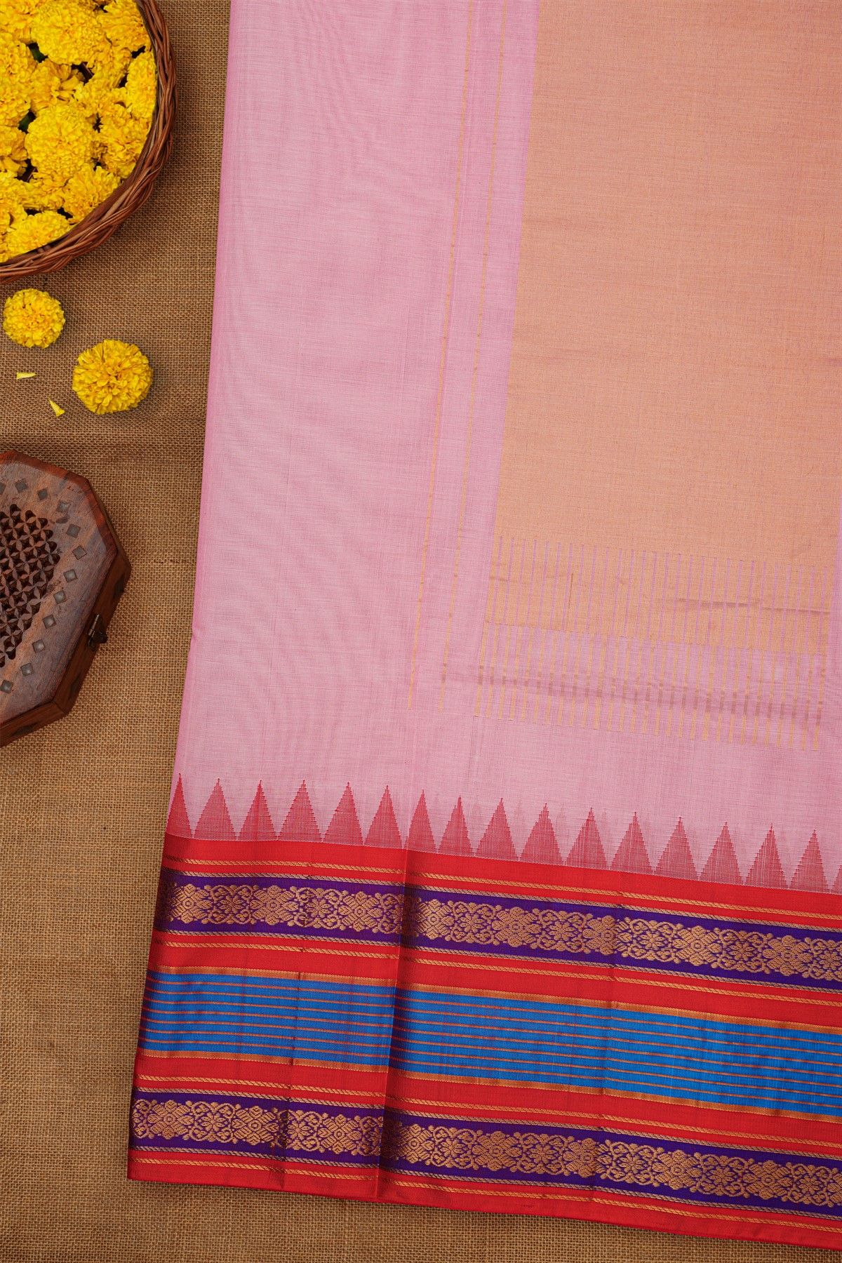 Khaadi Silk Pink Saree With Lines And Florals Border