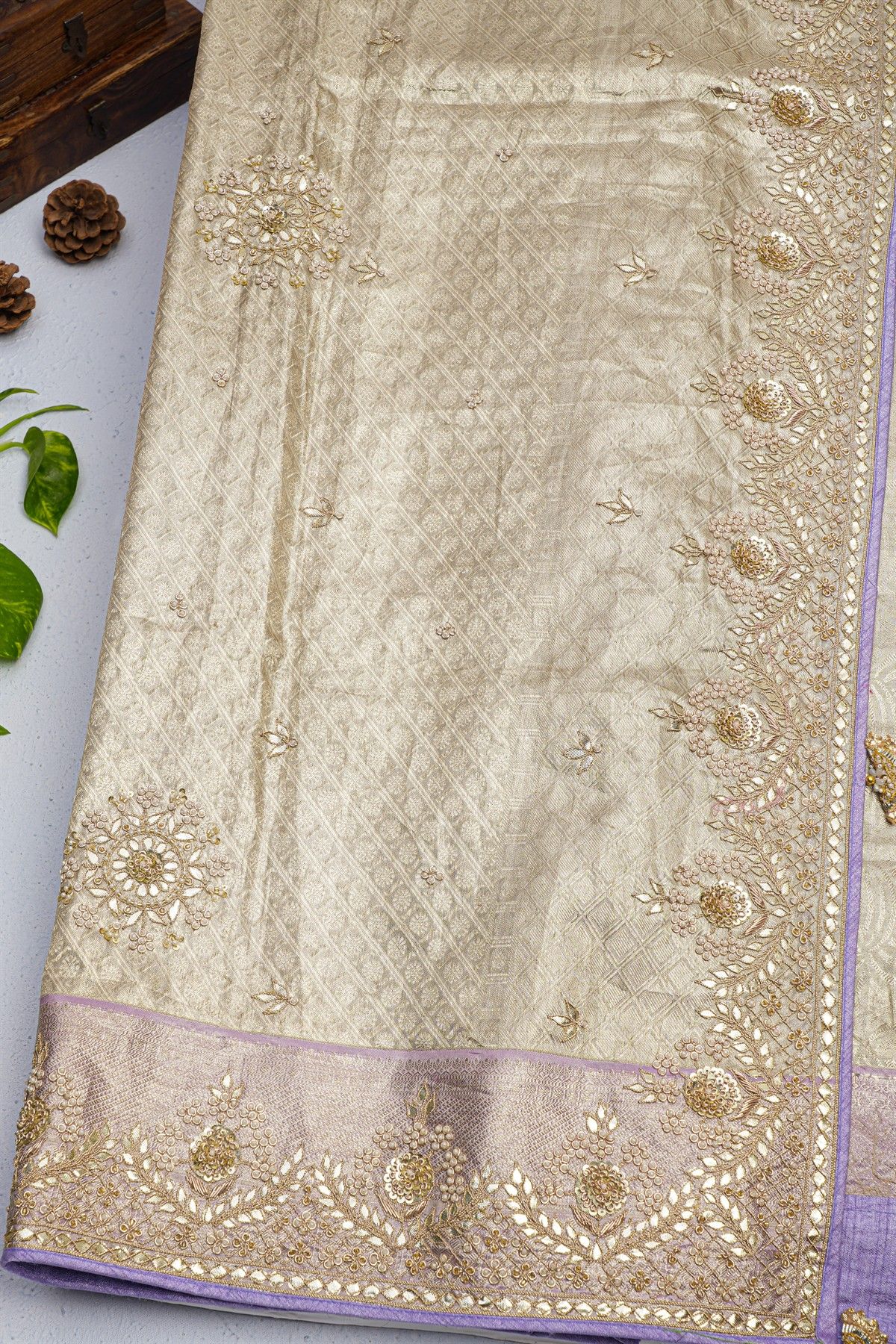 Designer Cocktail Tissue Grey Saree