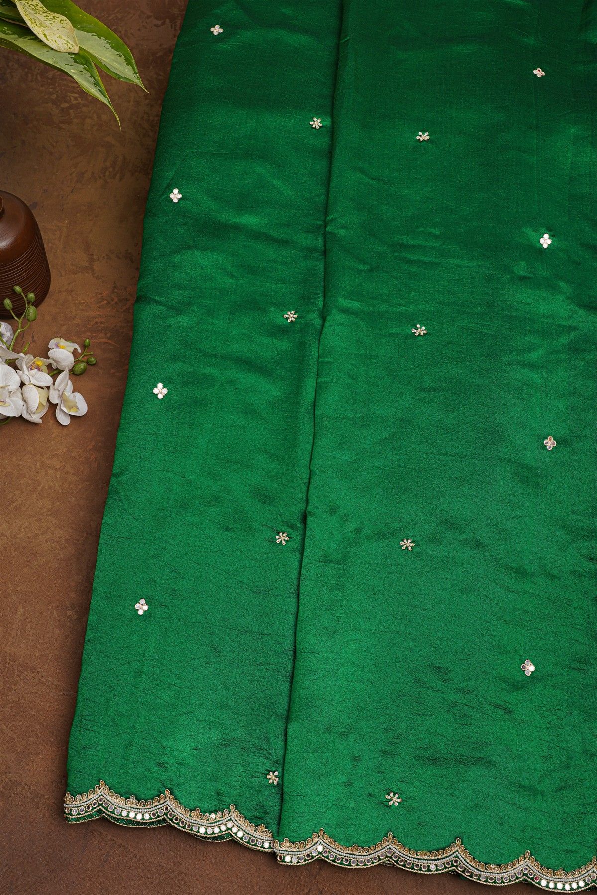 Fancy Tussar Bottle Green Saree