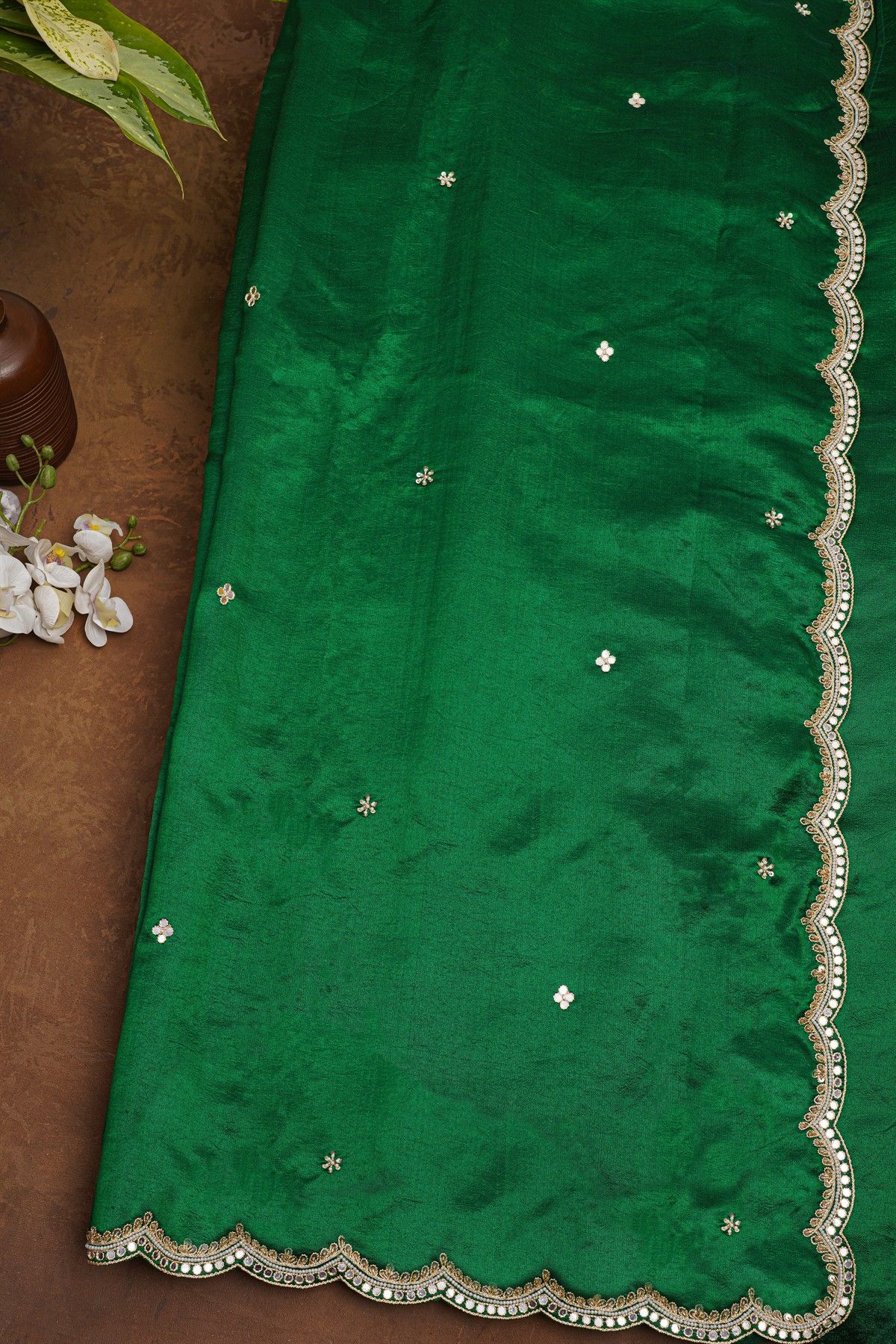 Fancy Tussar Bottle Green Saree