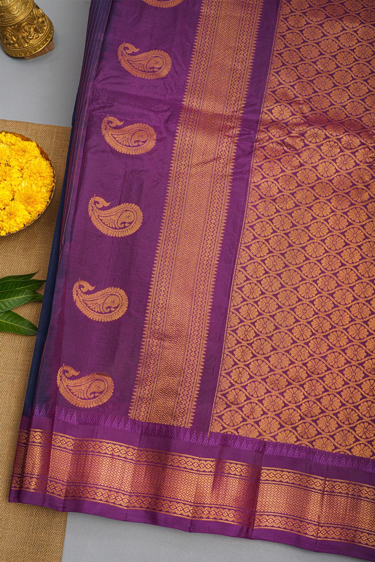 Gadwal Silk Navy Blue Saree