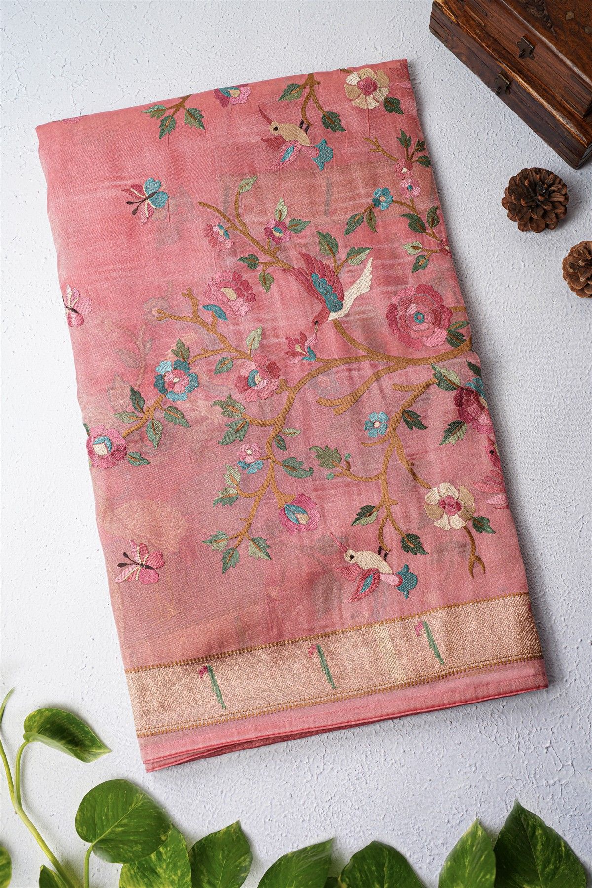 Fancy Tissue Pink Saree
