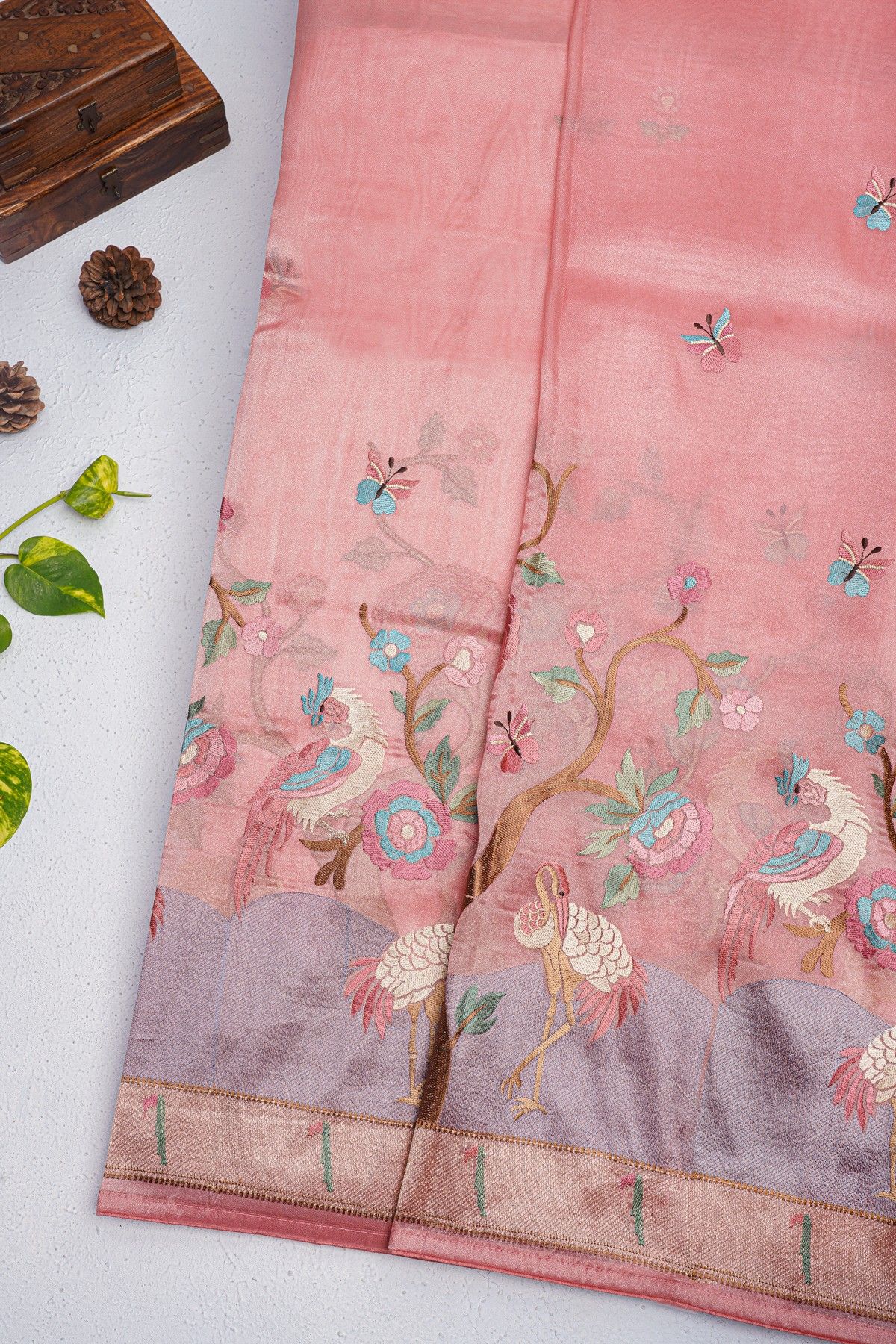 Fancy Tissue Pink Saree