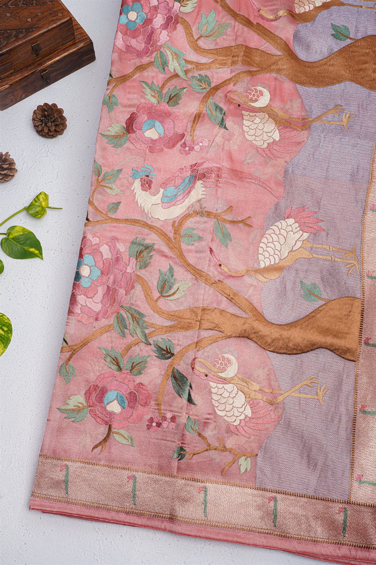 Fancy Tissue Pink Saree