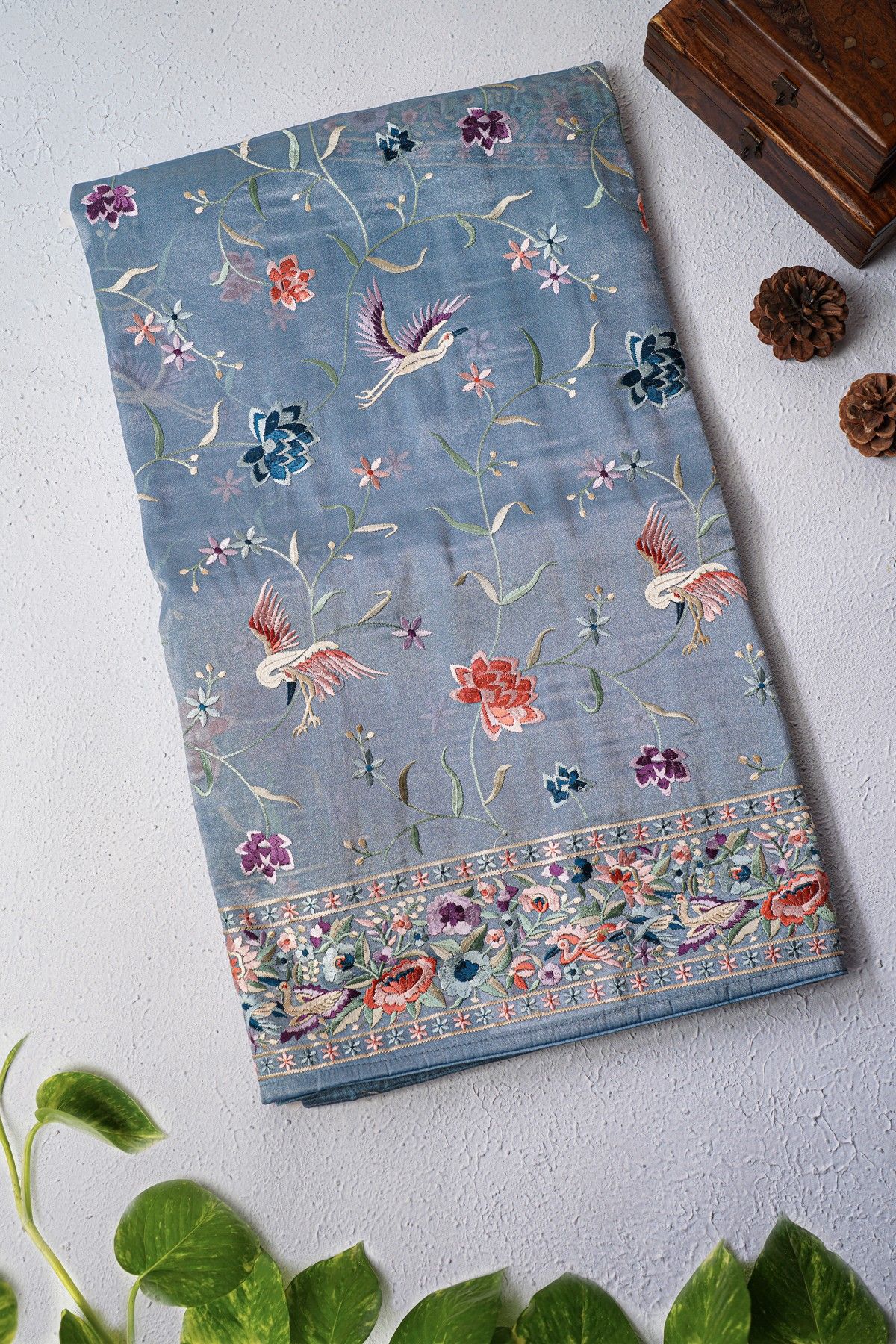 Fancy Kora Powder Blue Saree