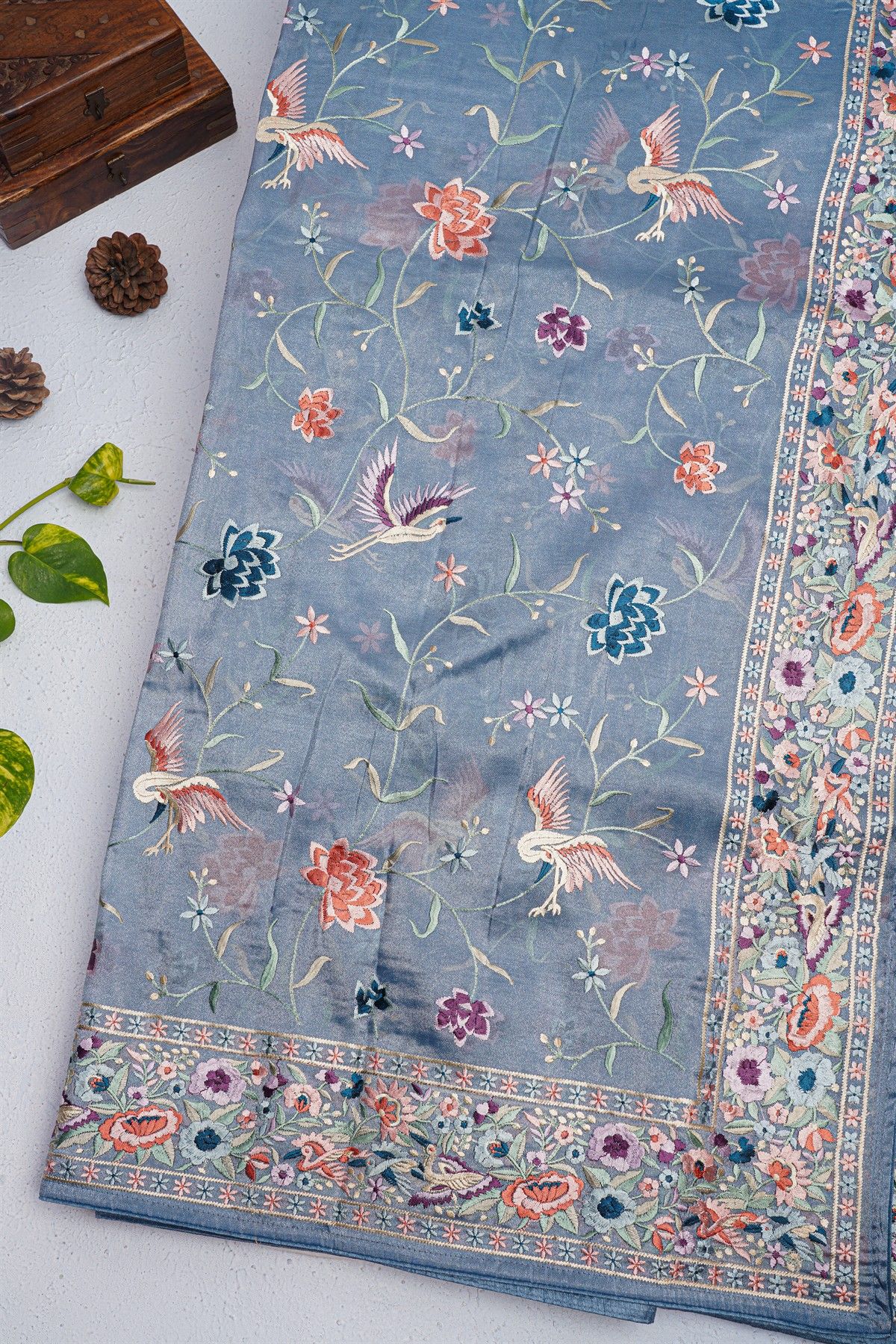 Fancy Kora Powder Blue Saree