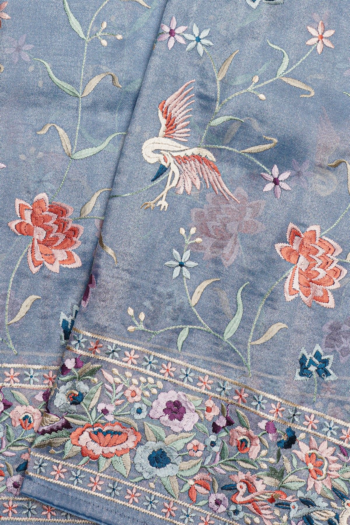 Fancy Kora Powder Blue Saree