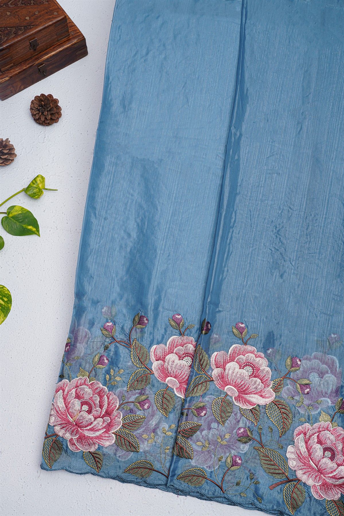 Fancy Kora Sea Blue Saree