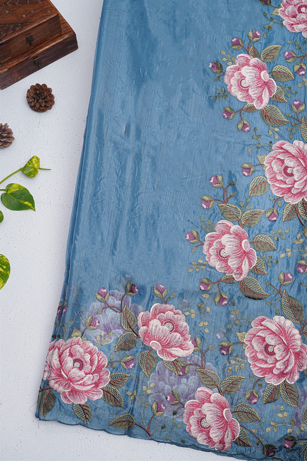 Fancy Kora Sea Blue Saree