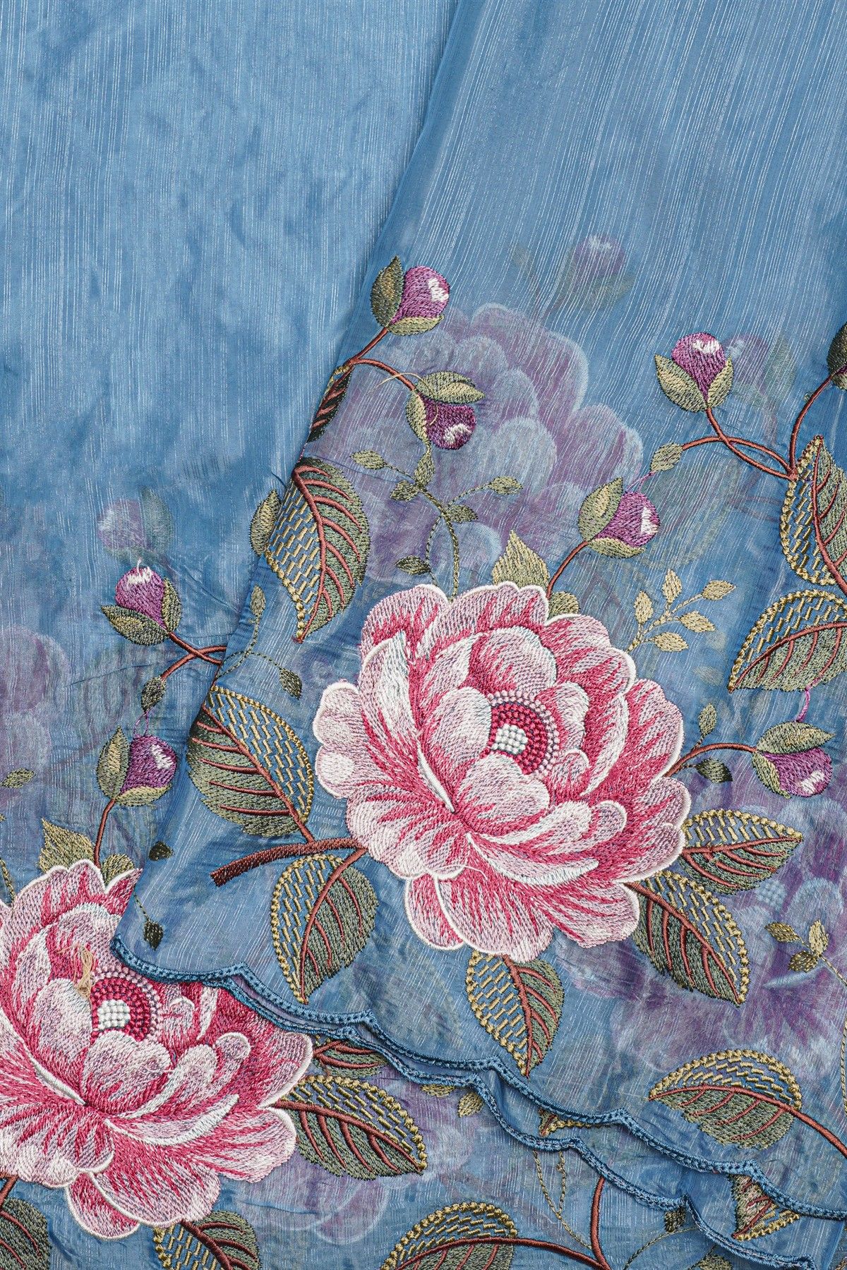 Fancy Kora Sea Blue Saree