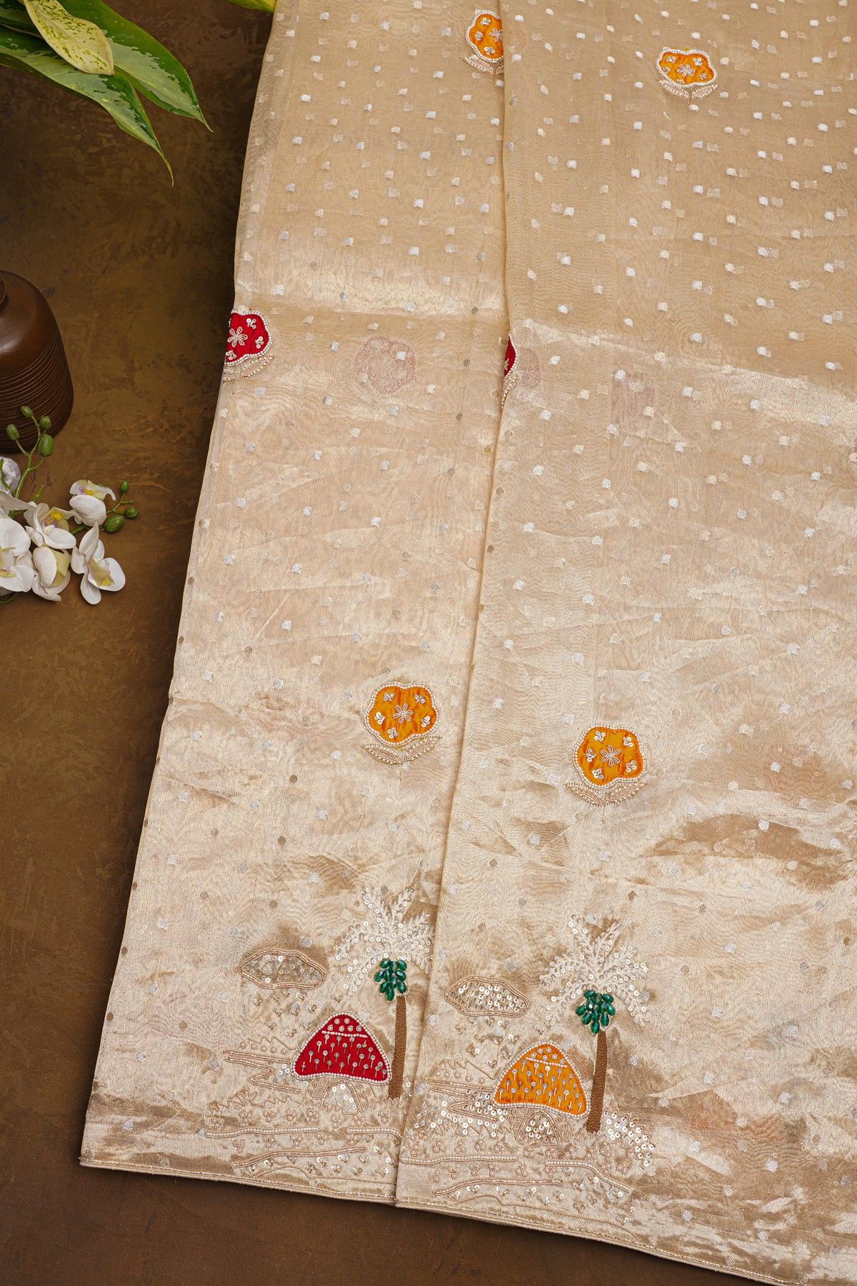 Fancy Tissue Cream Saree