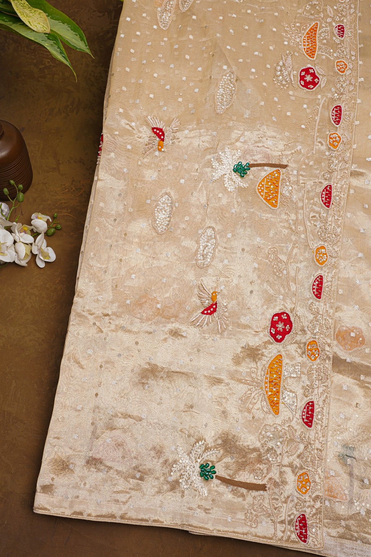 Fancy Tissue Cream Saree