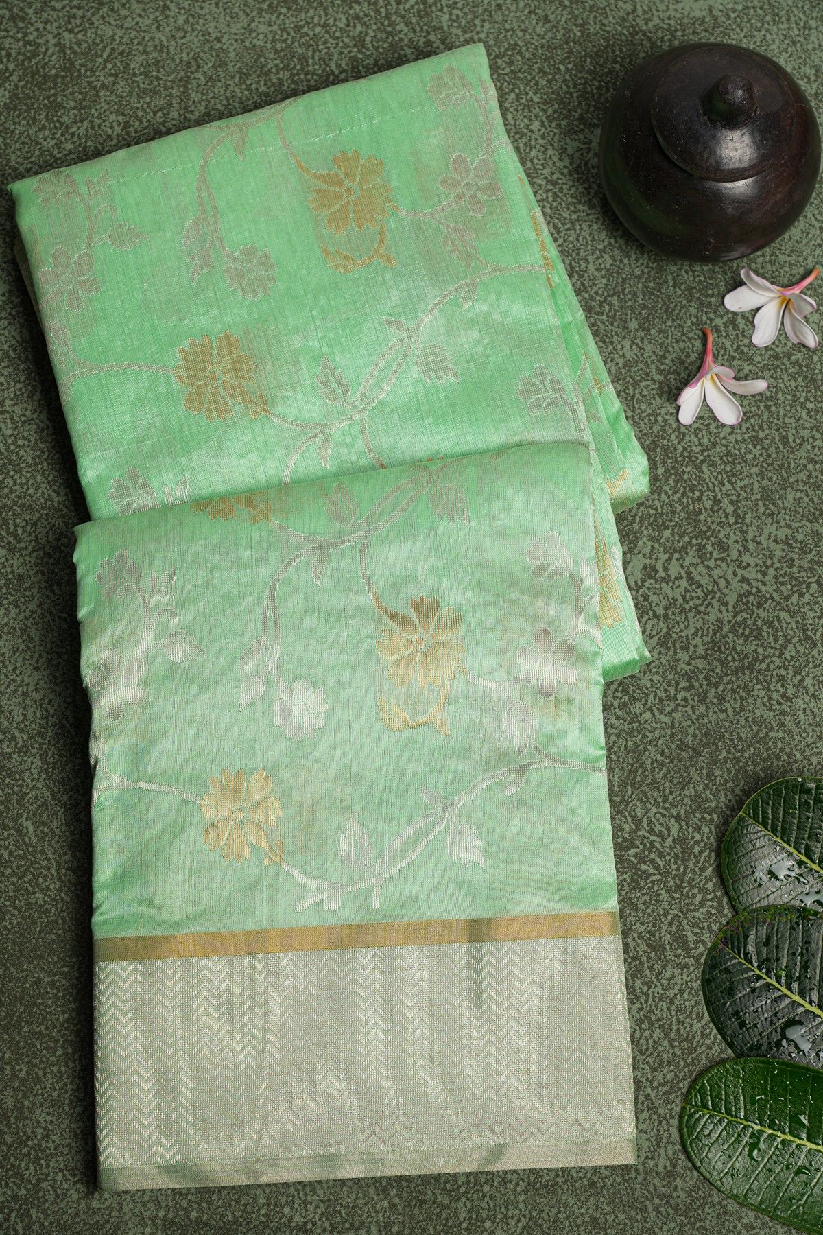 Chanderi Sico Pista Green Saree