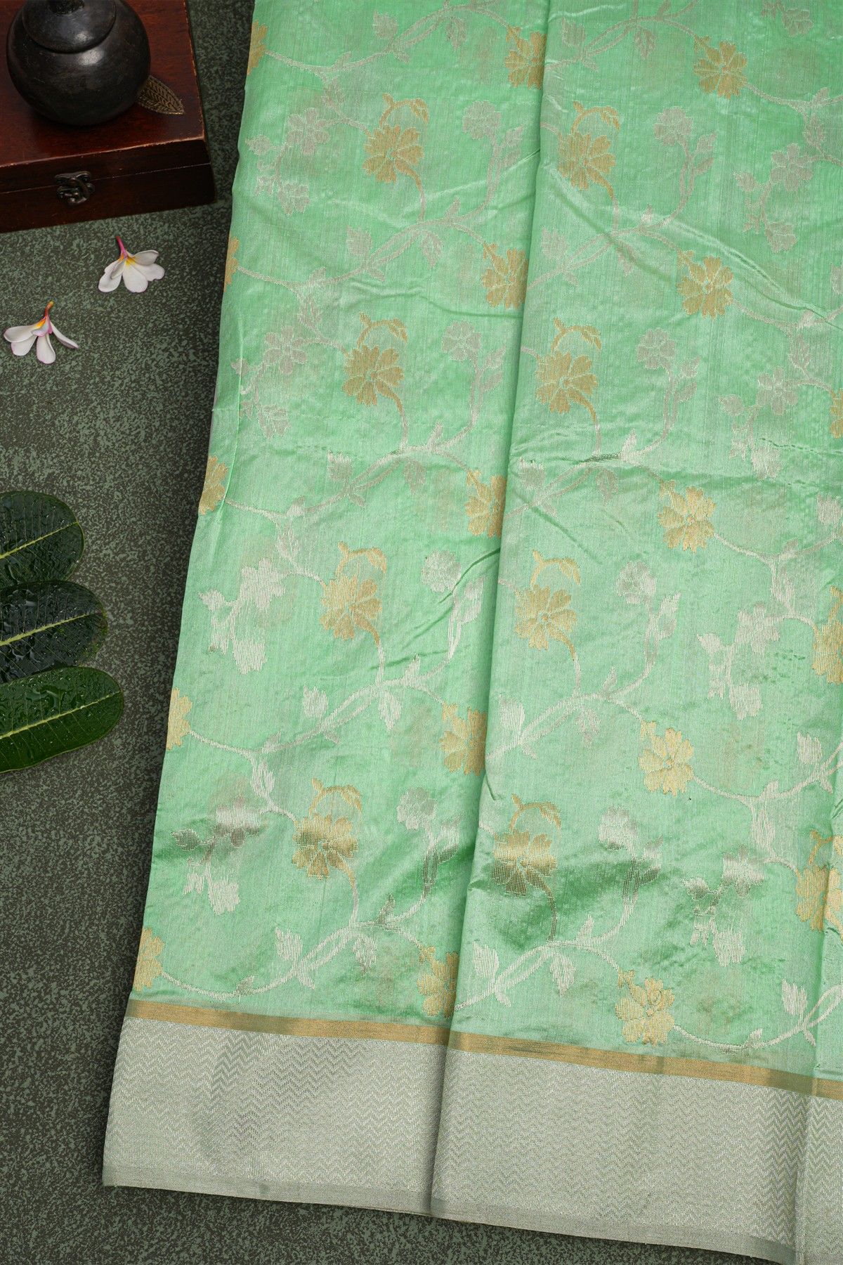 Chanderi Sico Pista Green Saree