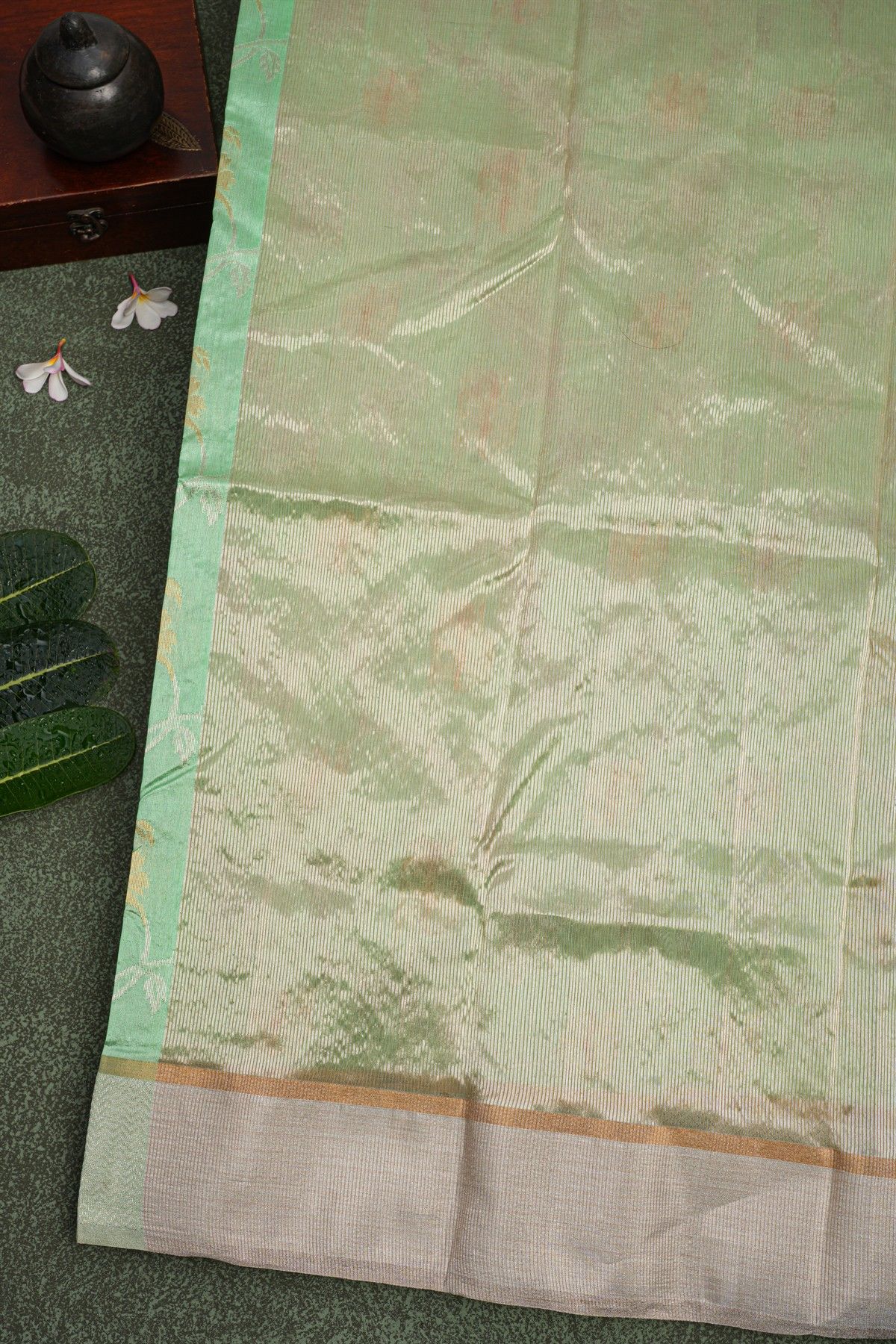 Chanderi Sico Pista Green Saree