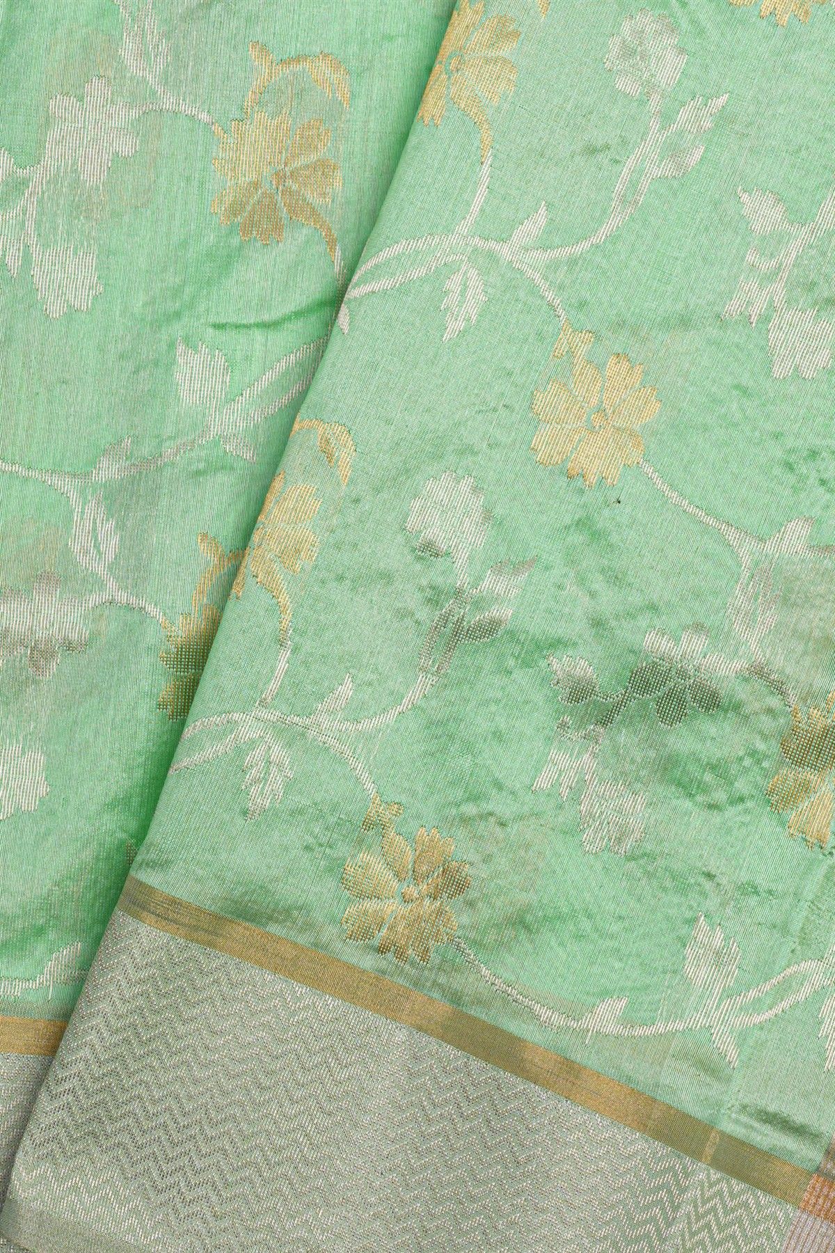 Chanderi Sico Pista Green Saree