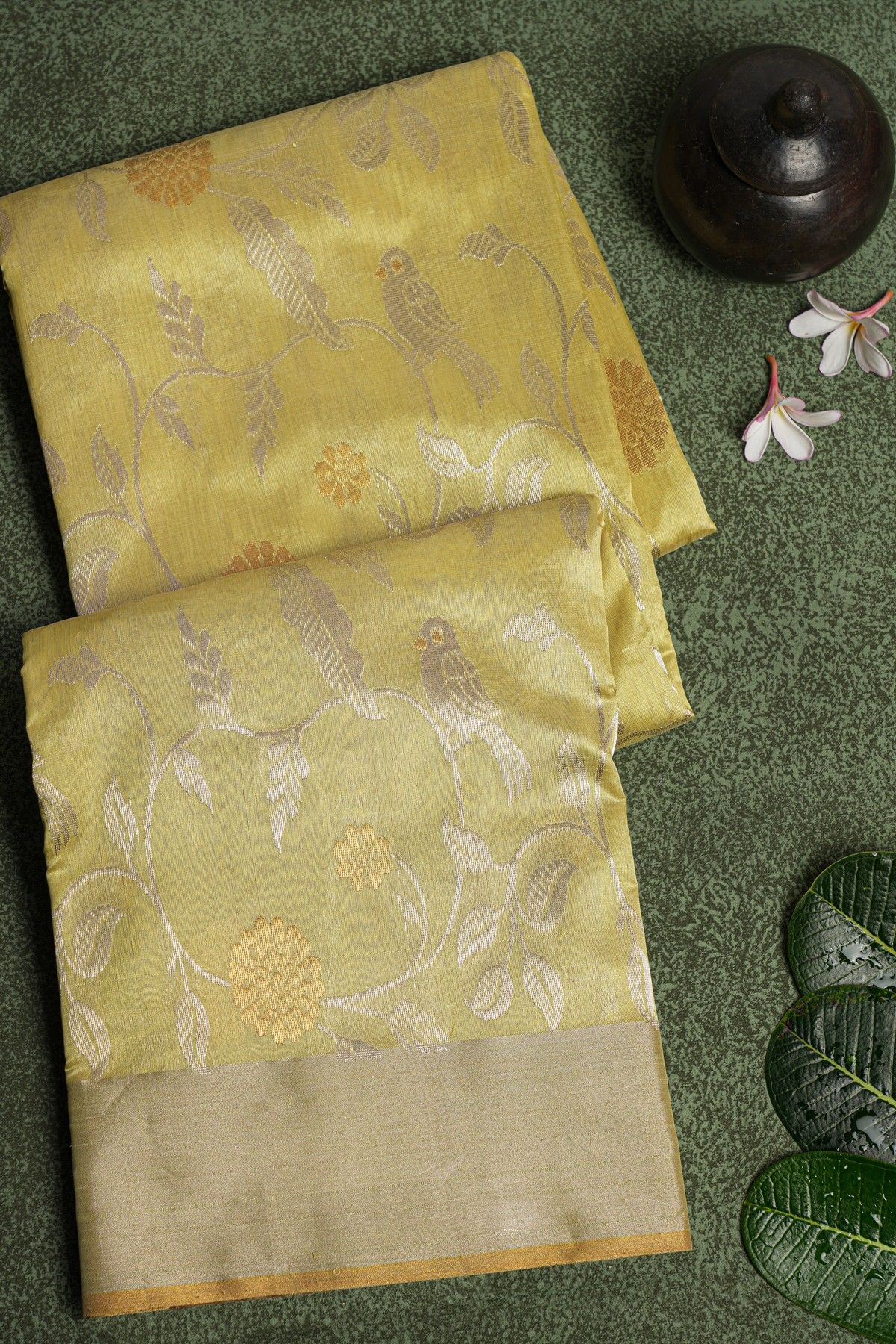 Chanderi Sico Yellow Saree