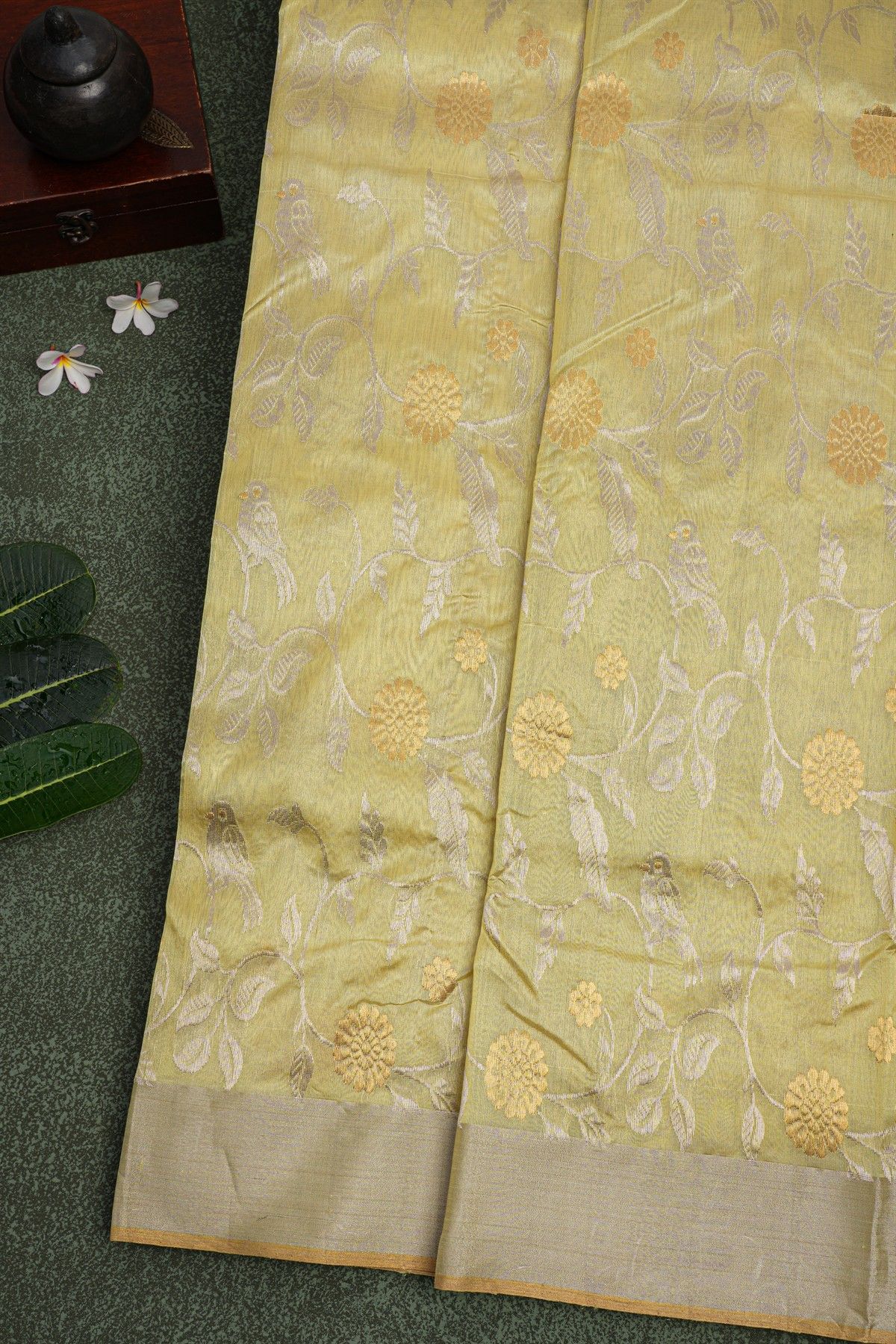 Chanderi Sico Yellow Saree