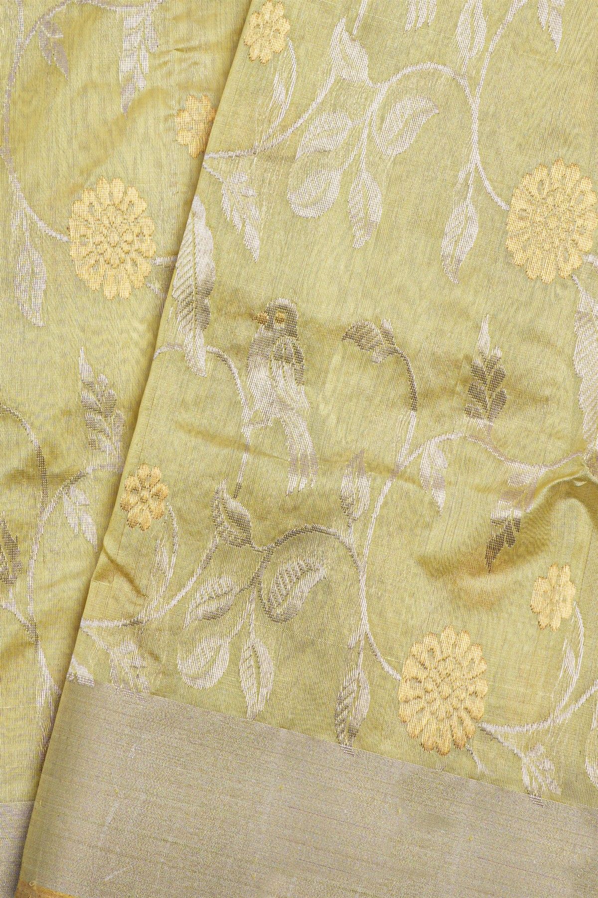 Chanderi Sico Yellow Saree