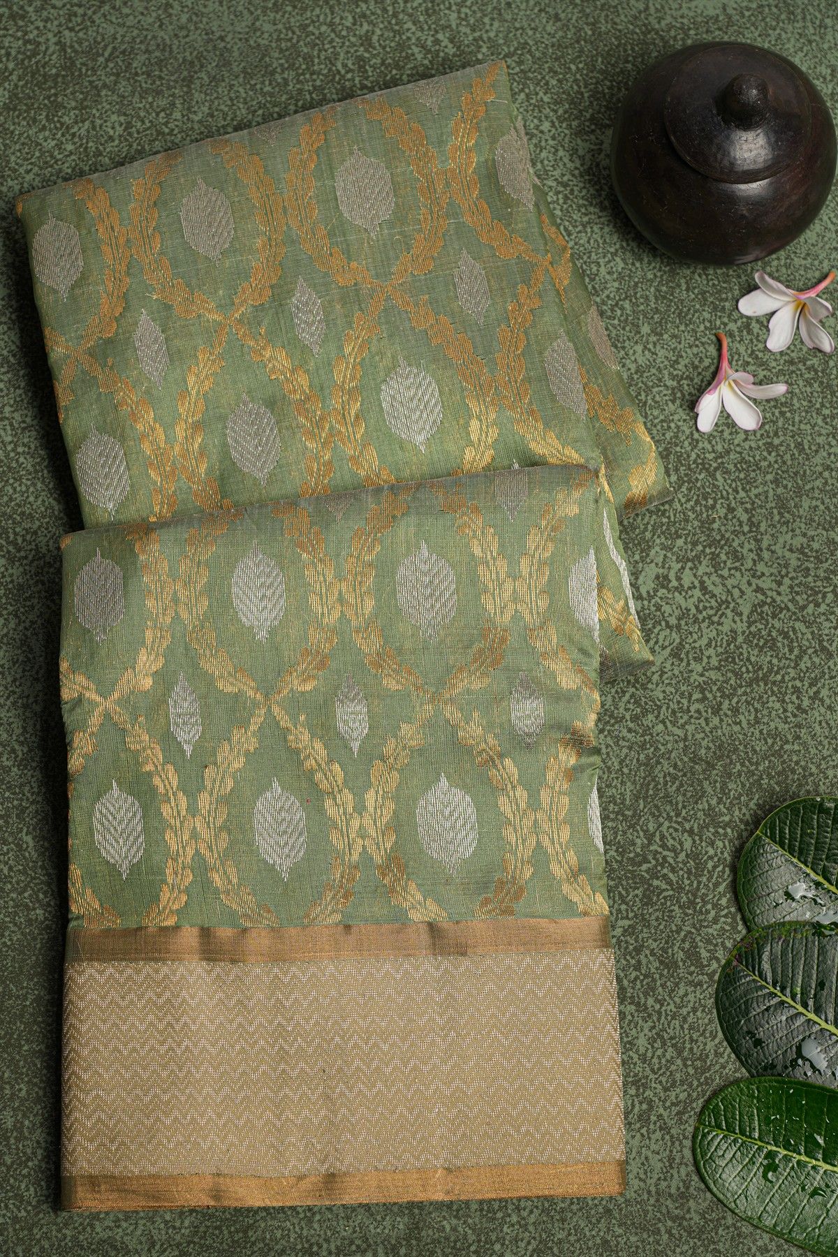 Chanderi Sico Mint Green Saree