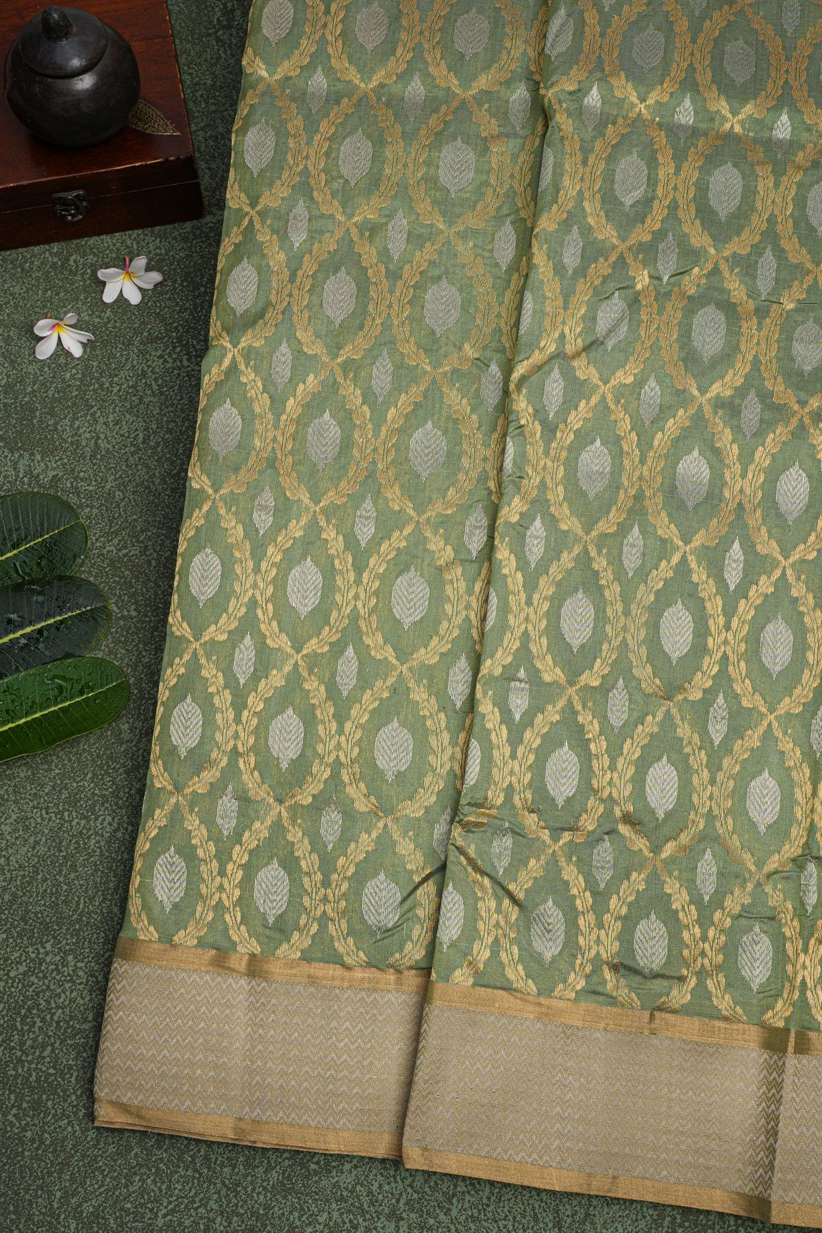 Chanderi Sico Mint Green Saree