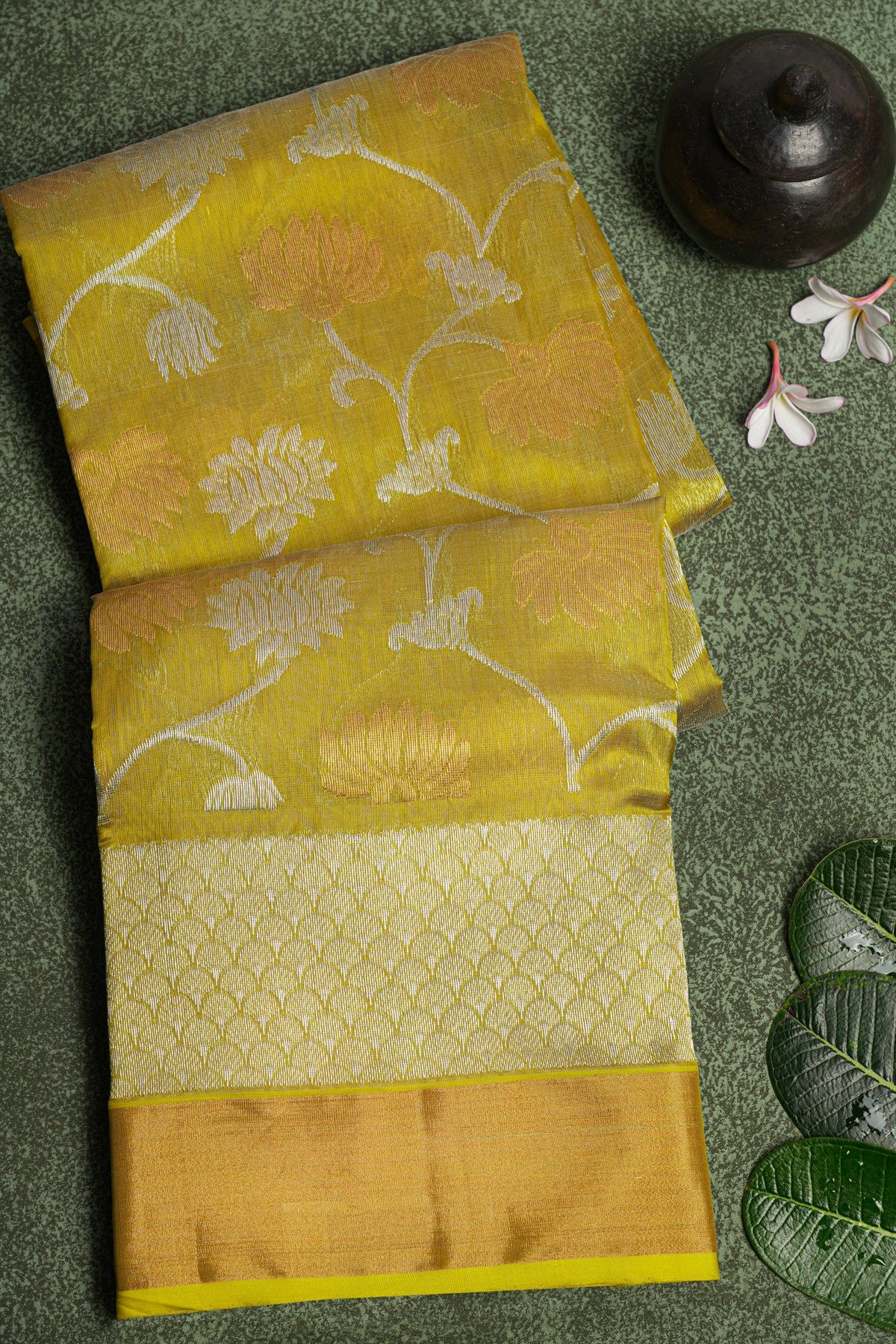 Chanderi Sico Mehendi Green Saree