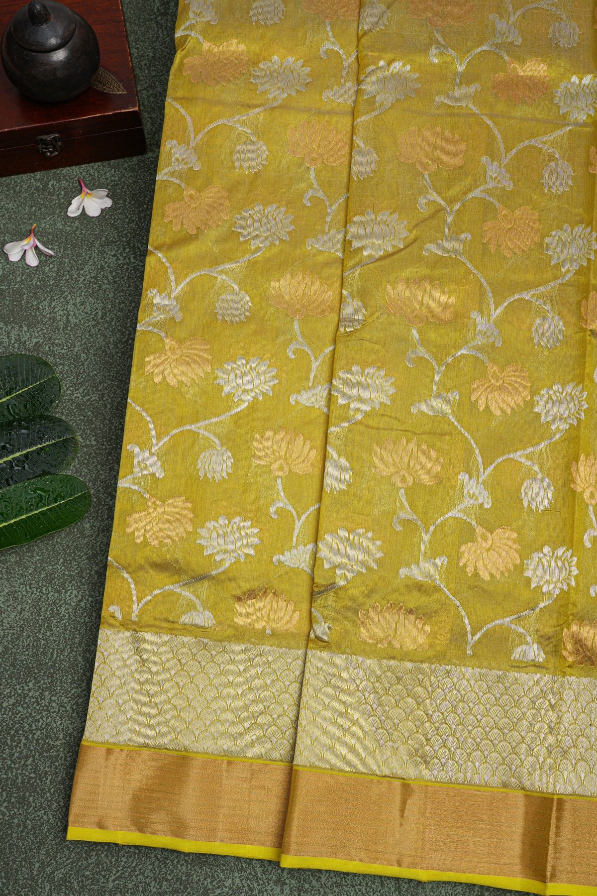 Chanderi Sico Mehendi Green Saree