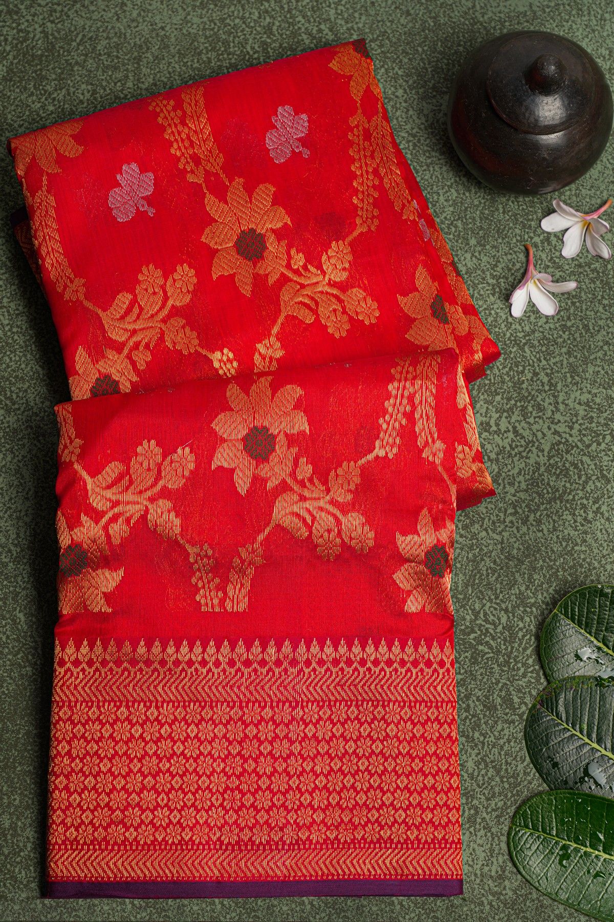 Chanderi Sico Red Saree