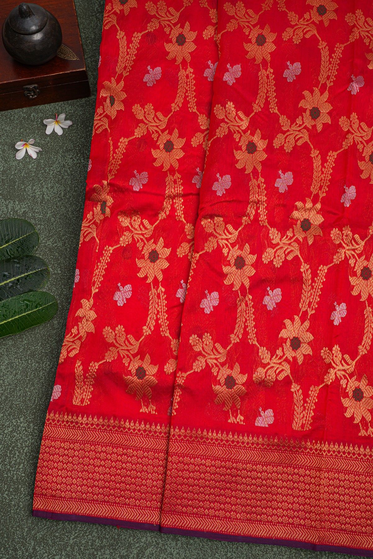 Chanderi Sico Red Saree
